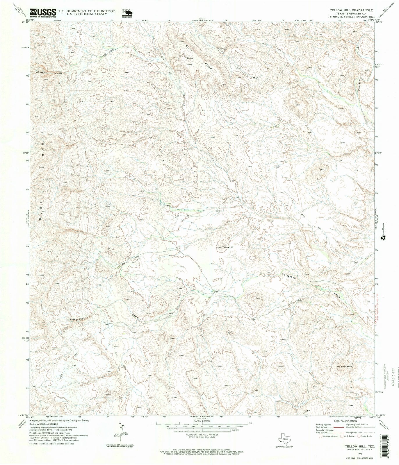 1971 Yellow Hill, TX - Texas - USGS Topographic Map