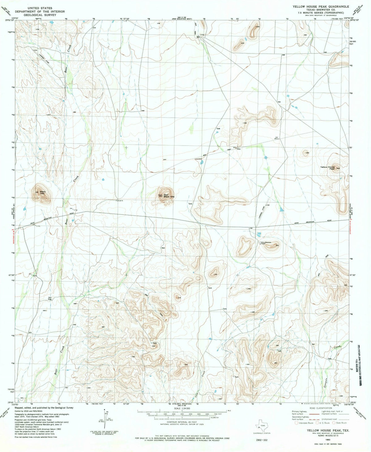 1983 Yellow House Peak, TX - Texas - USGS Topographic Map