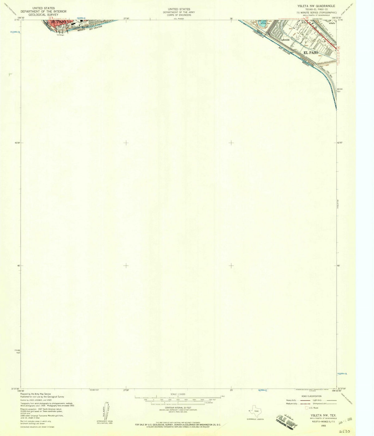 1955 Ysleta, TX - Texas - USGS Topographic Map