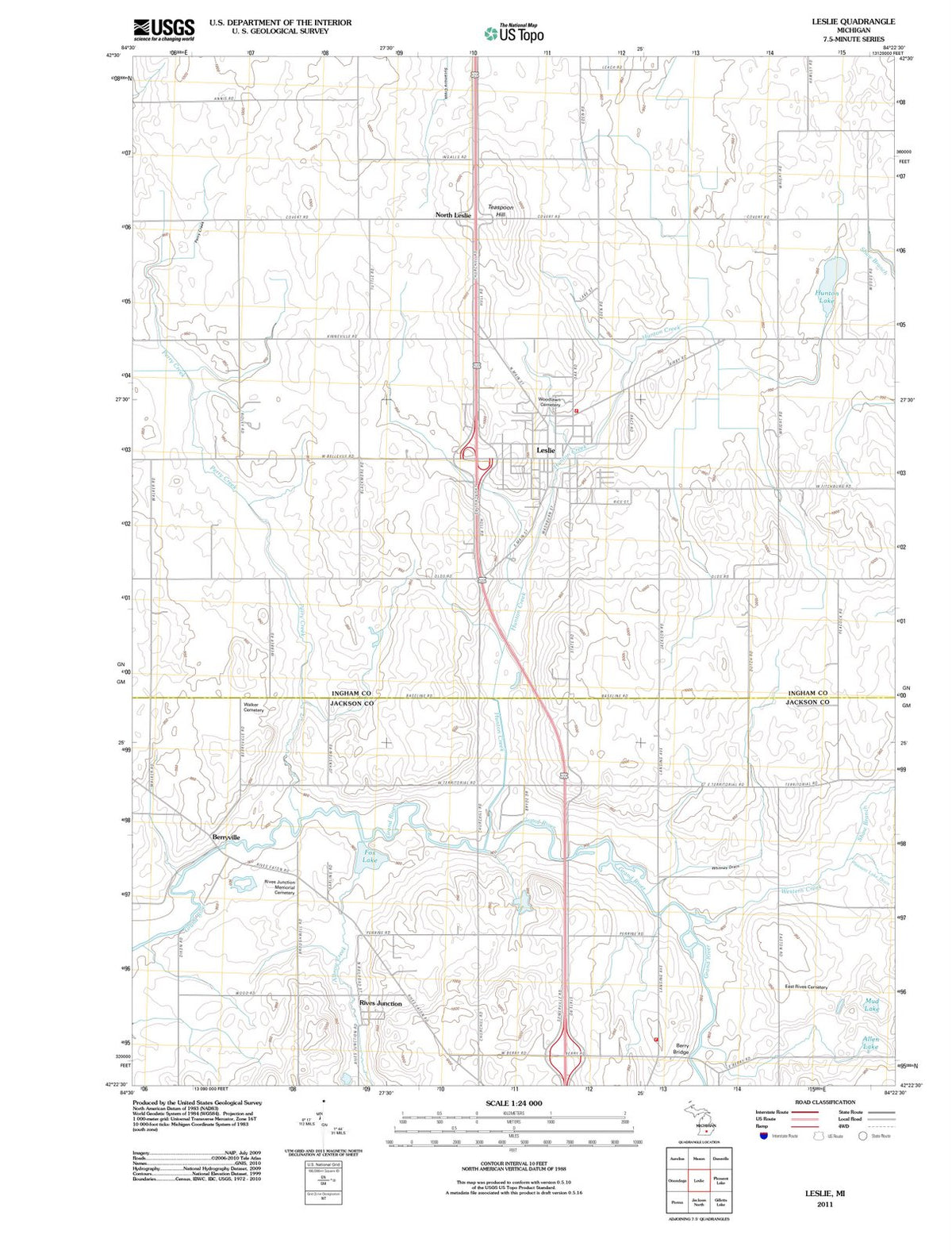 2011 Leslie, MI - Michigan - USGS Topographic Map