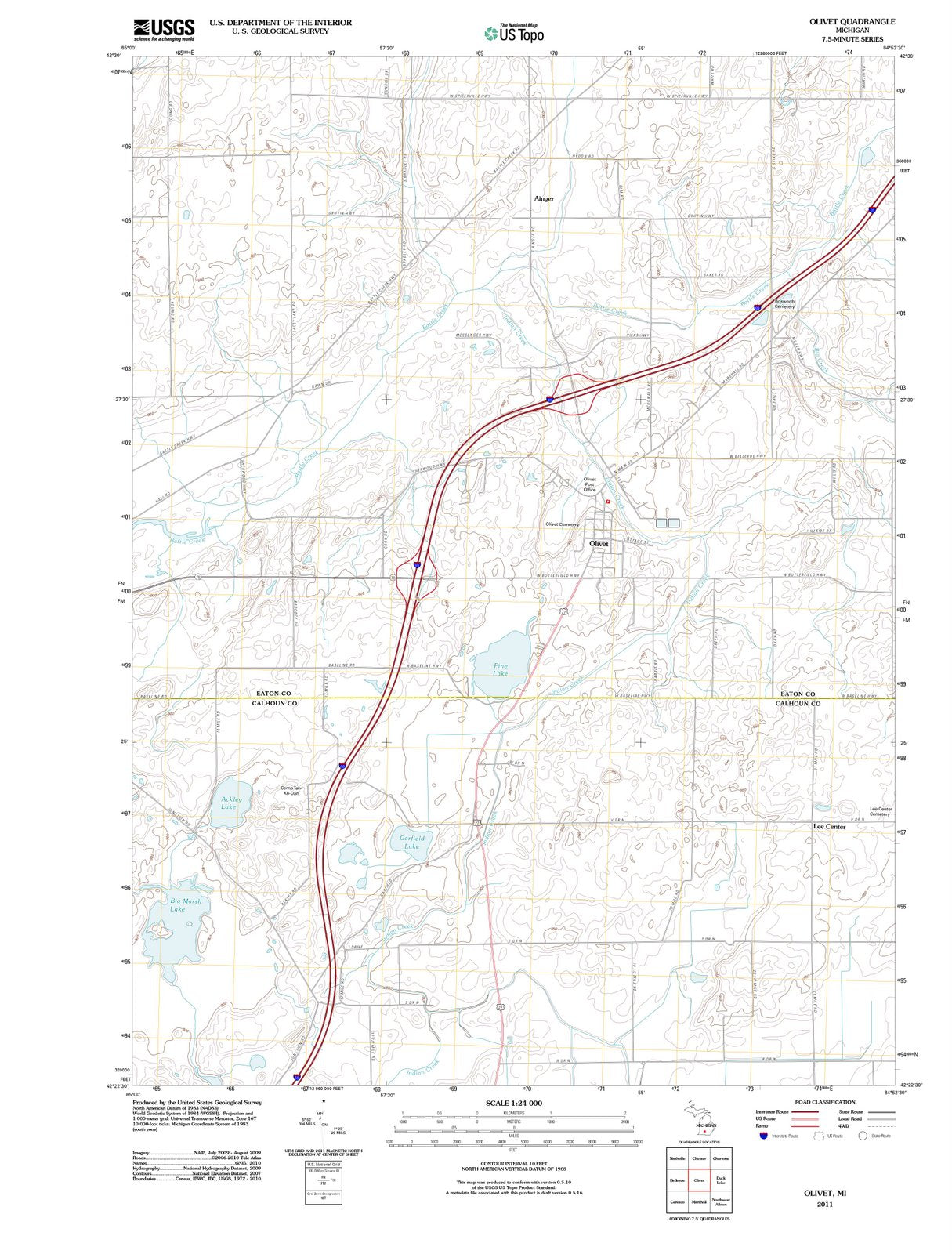 2011 Olivet, MI - Michigan - USGS Topographic Map