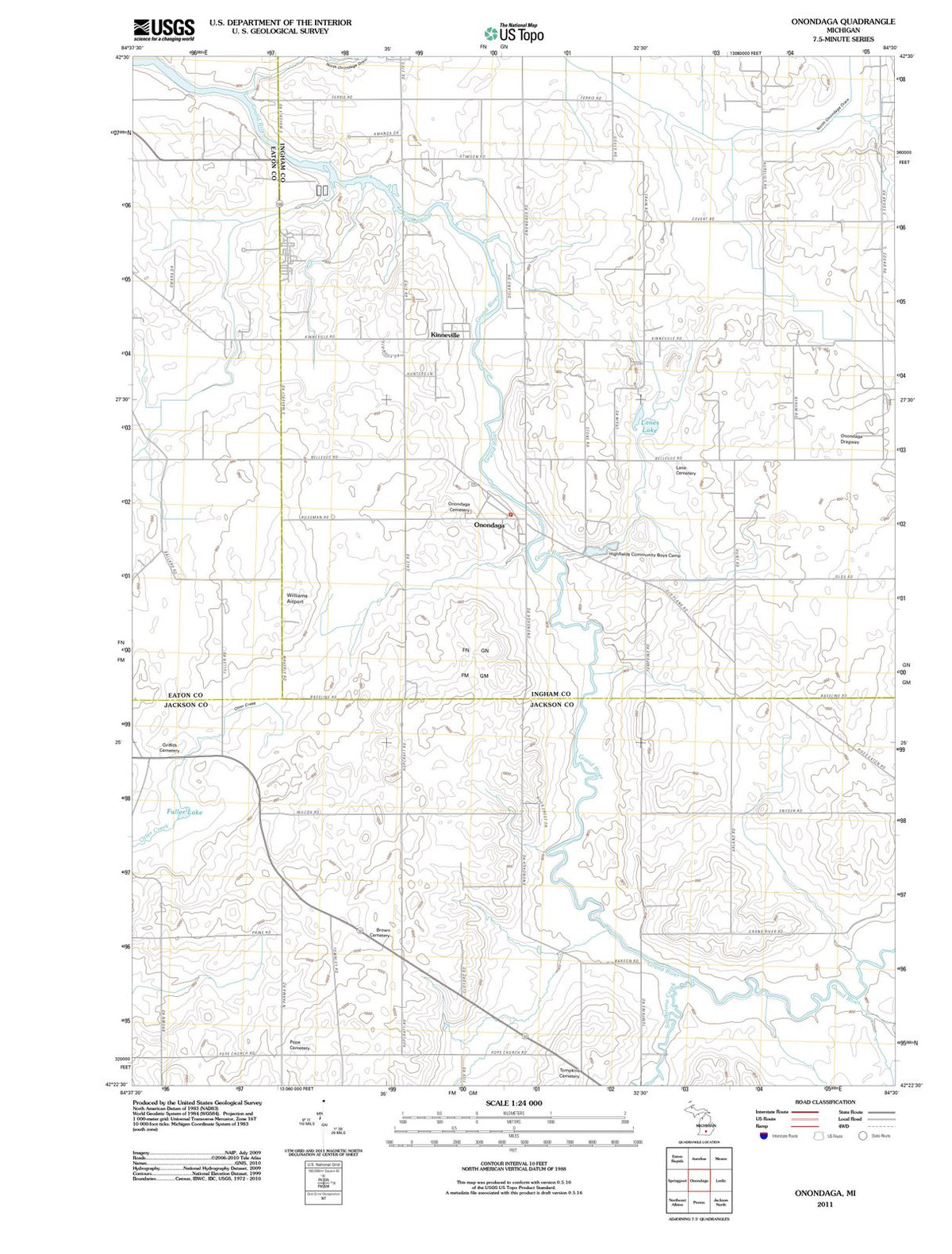 2011 Onondaga, MI - Michigan - USGS Topographic Map