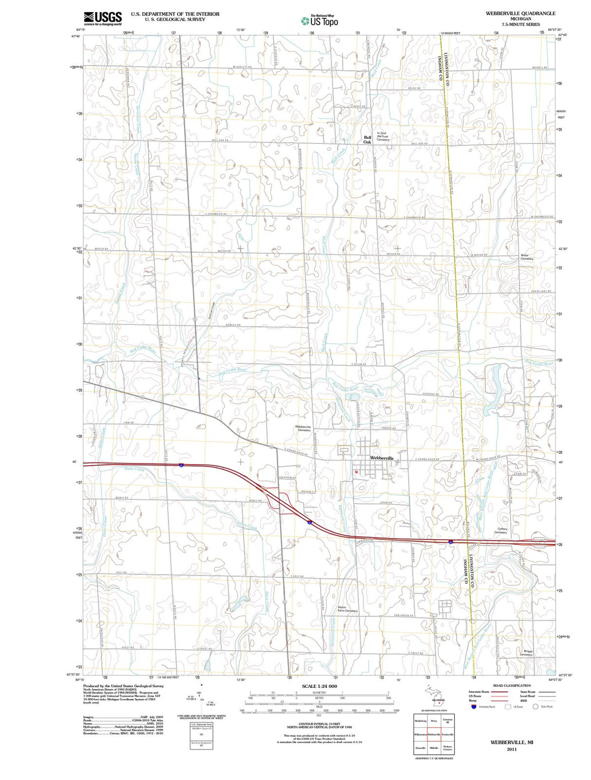 2011 Webberville, MI - Michigan - USGS Topographic Map