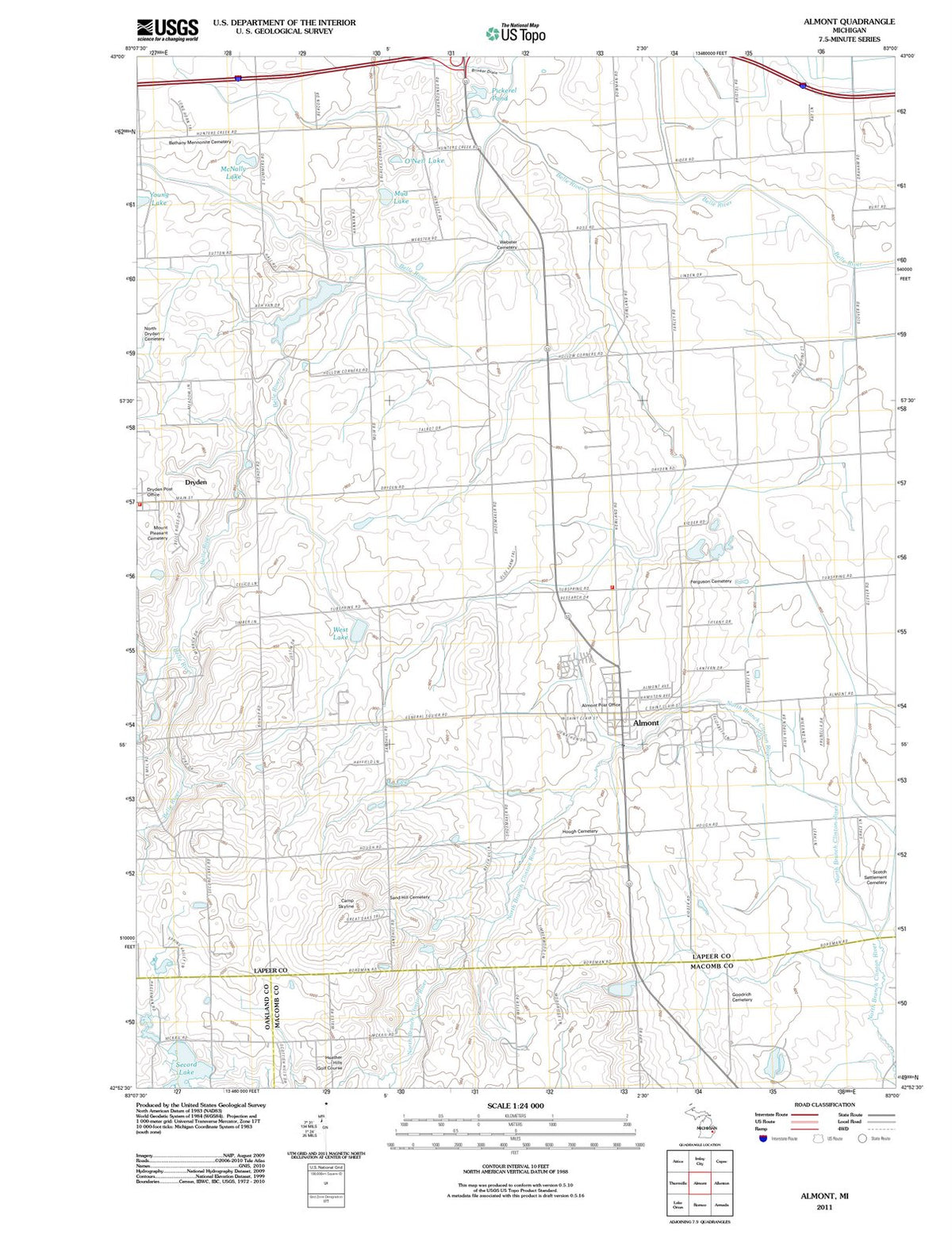 2011 Almont, MI - Michigan - USGS Topographic Map