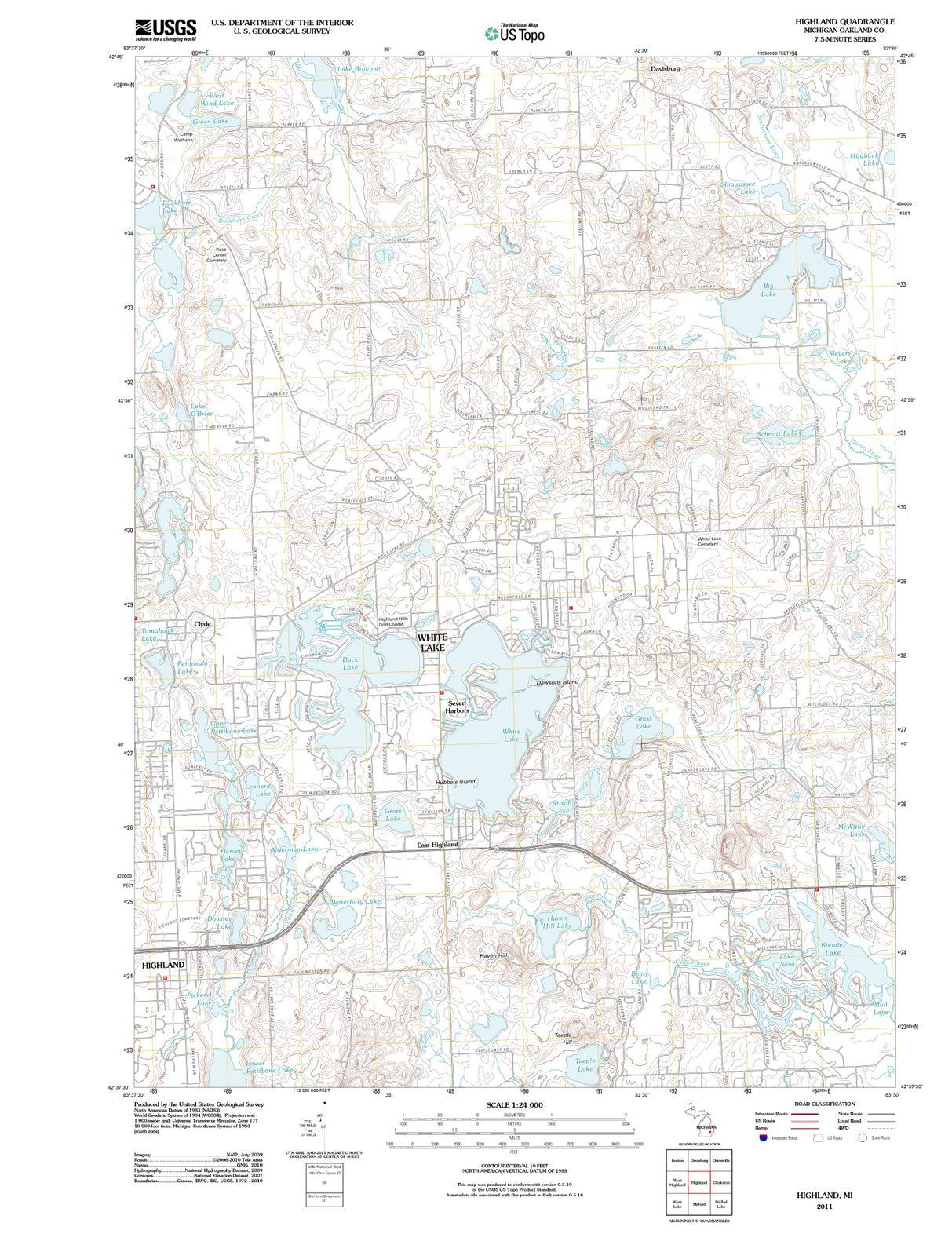 2011 Highland, MI - Michigan - USGS Topographic Map
