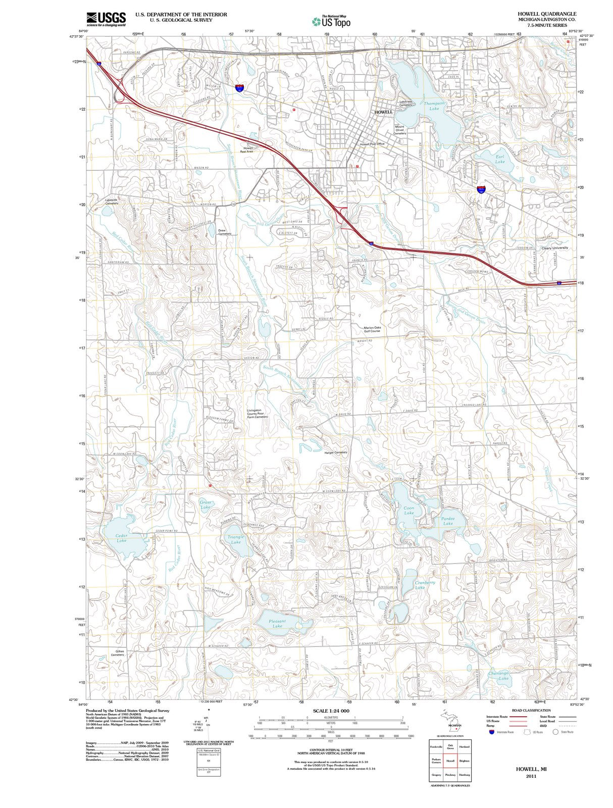 2011 Howell, MI - Michigan - USGS Topographic Map