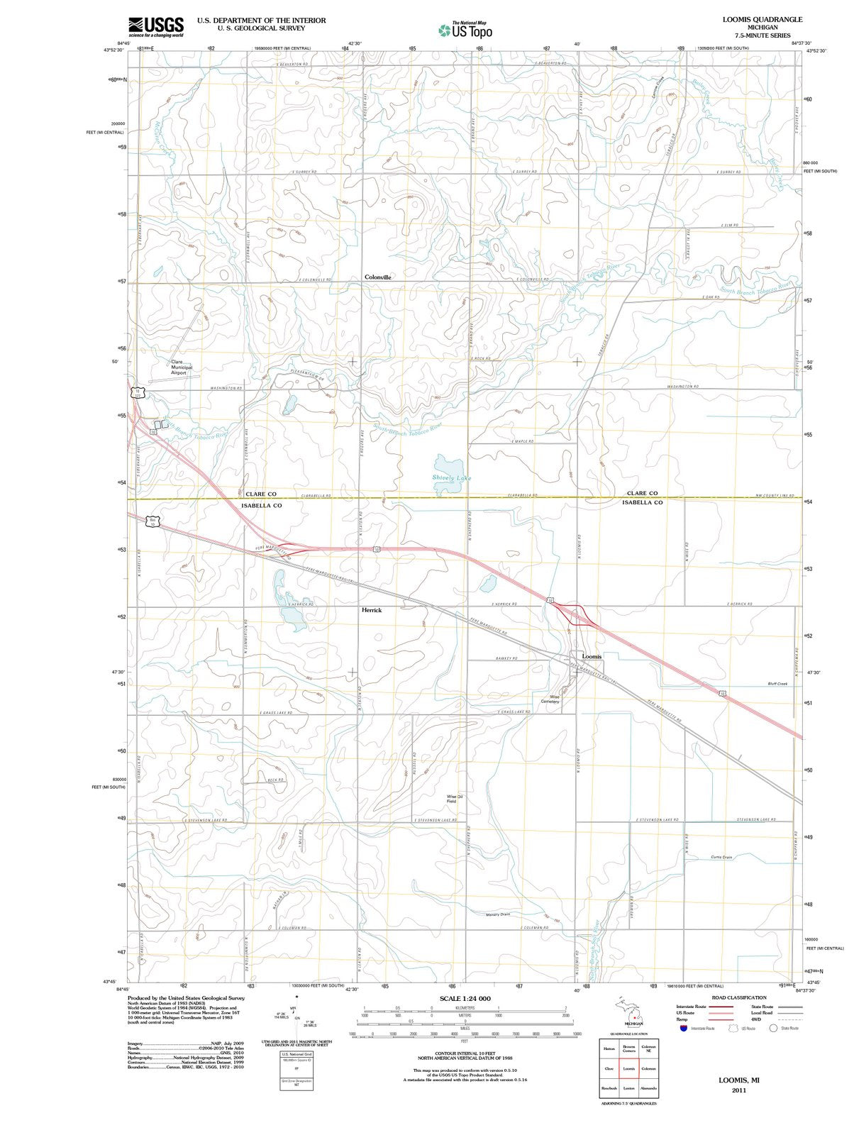 2011 Loomis, MI - Michigan - USGS Topographic Map