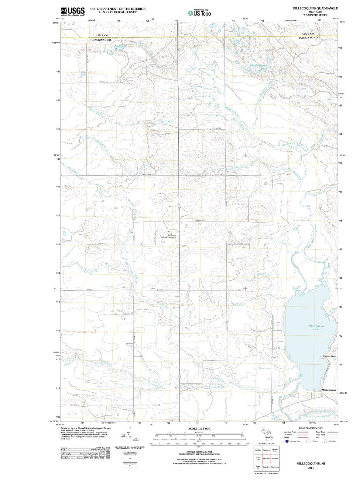 2011 Millecoquins, MI - Michigan - USGS Topographic Map