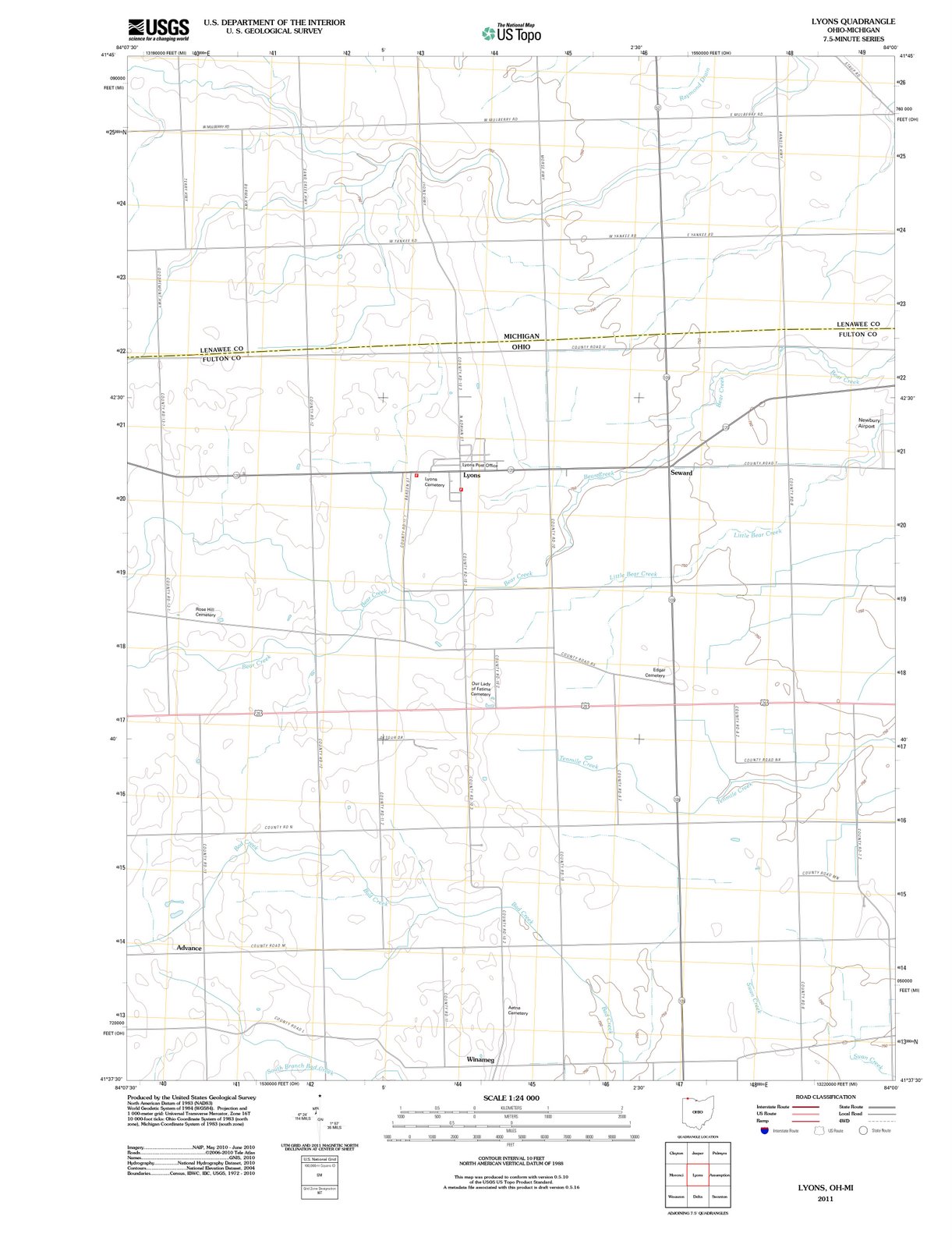 2011 Lyons, OH - Ohio - USGS Topographic Map
