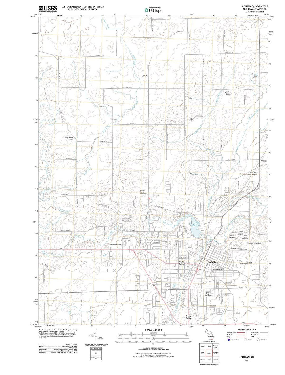 2011 Adrian, MI - Michigan - USGS Topographic Map