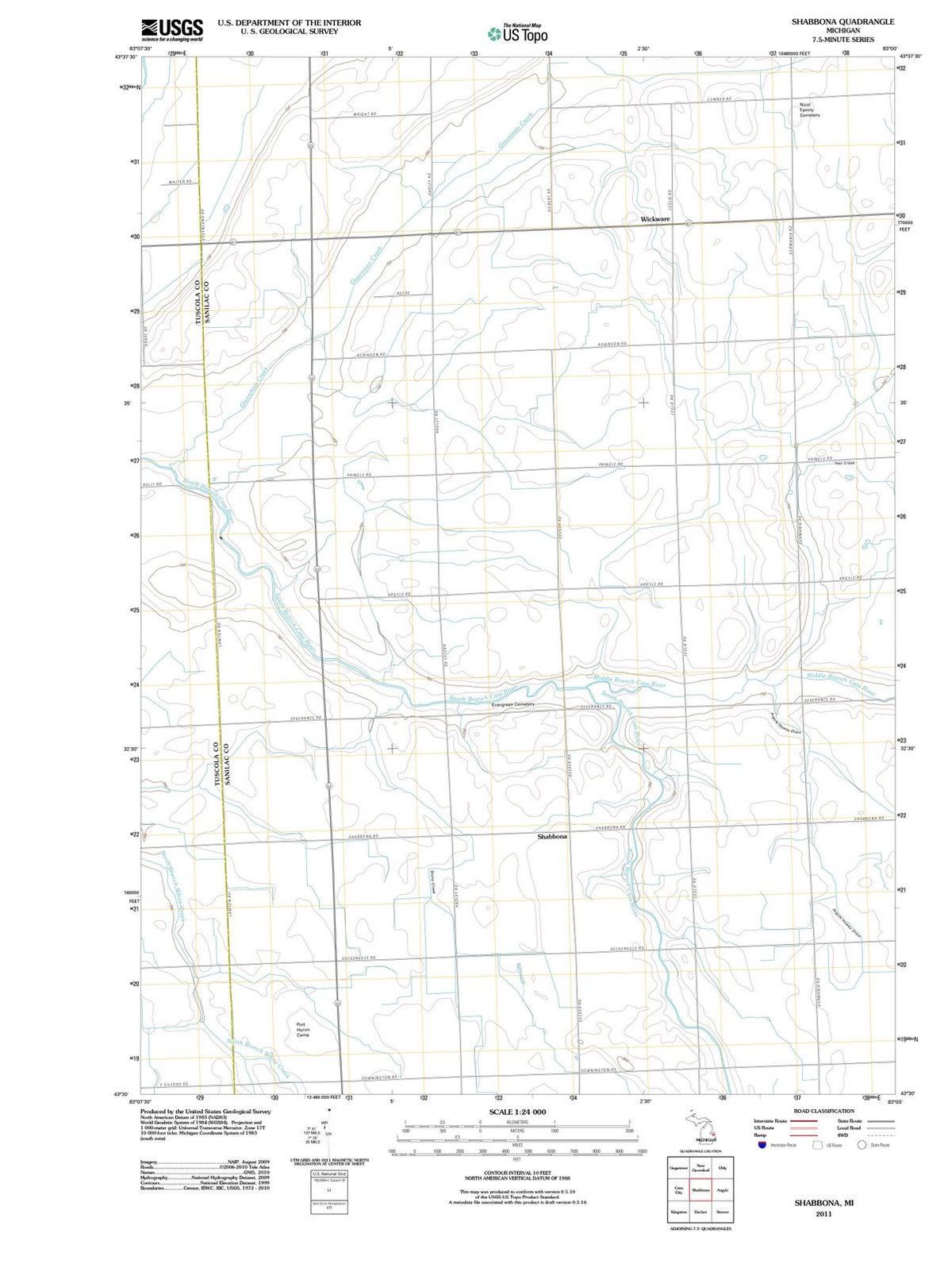 2011 Shabbona, MI - Michigan - USGS Topographic Map