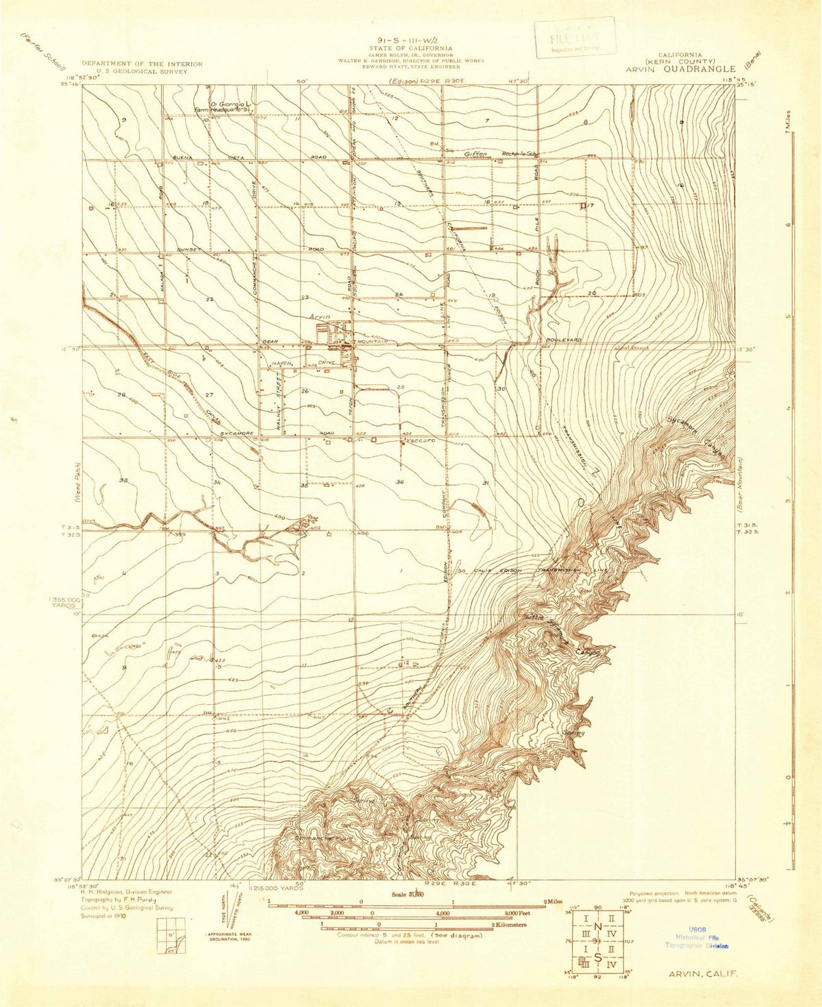 1930 Arvin, CA - California - USGS Topographic Map
