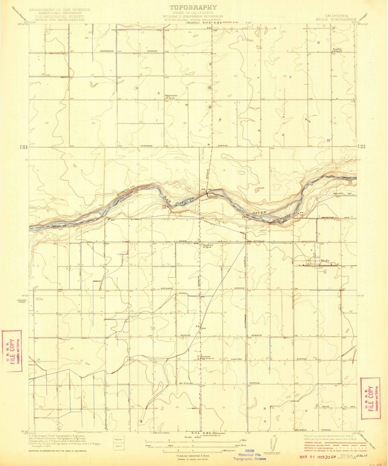 1923 Biola, CA - California - USGS Topographic Map