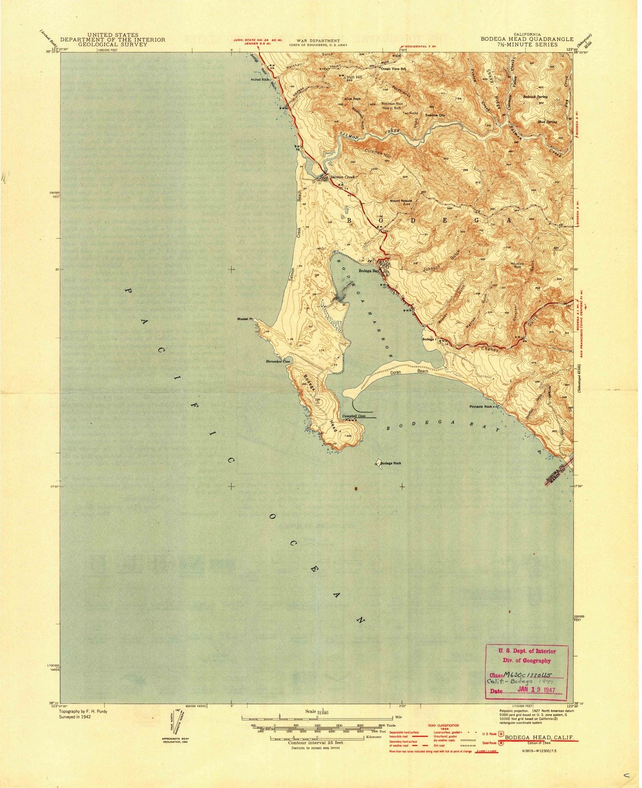 1944 Bodega Head, CA - California - USGS Topographic Map