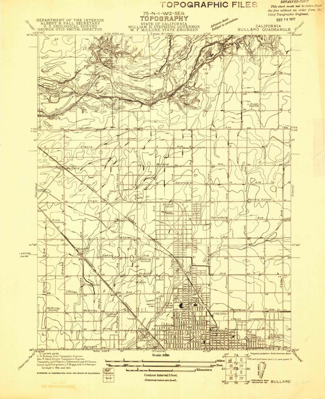 1921 Bullard, CA - California - USGS Topographic Map