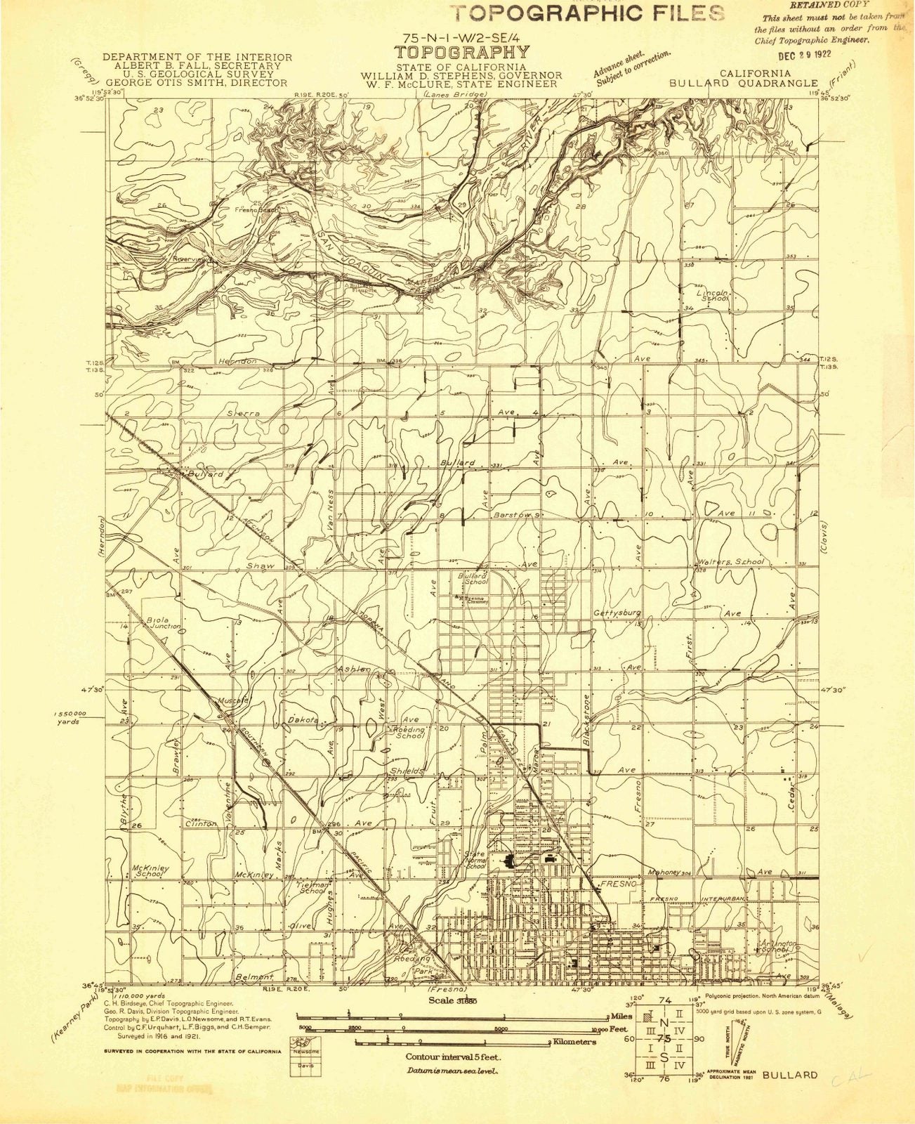 1921 Bullard, CA - California - USGS Topographic Map