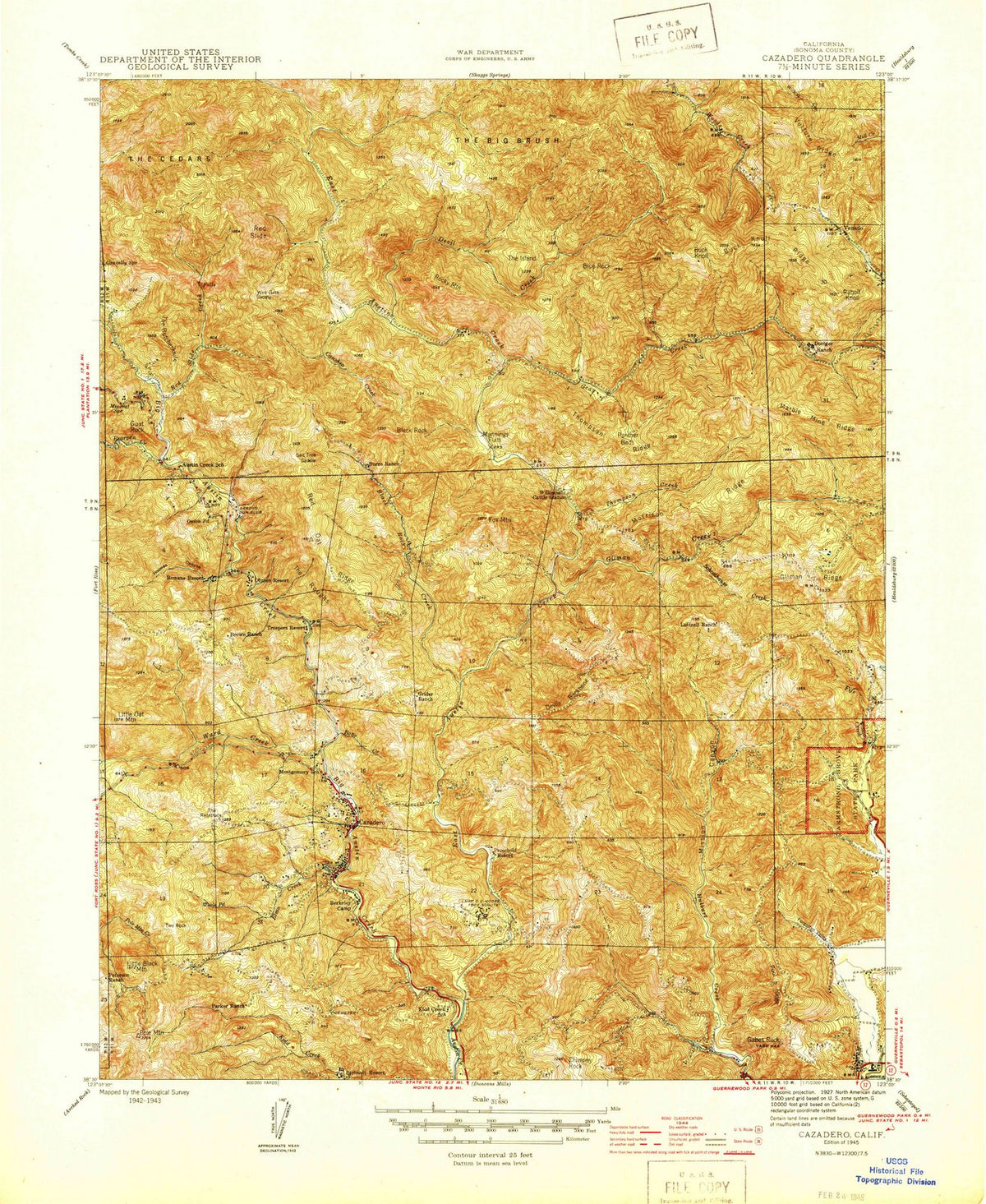 1945 Cazadero, CA - California - USGS Topographic Map