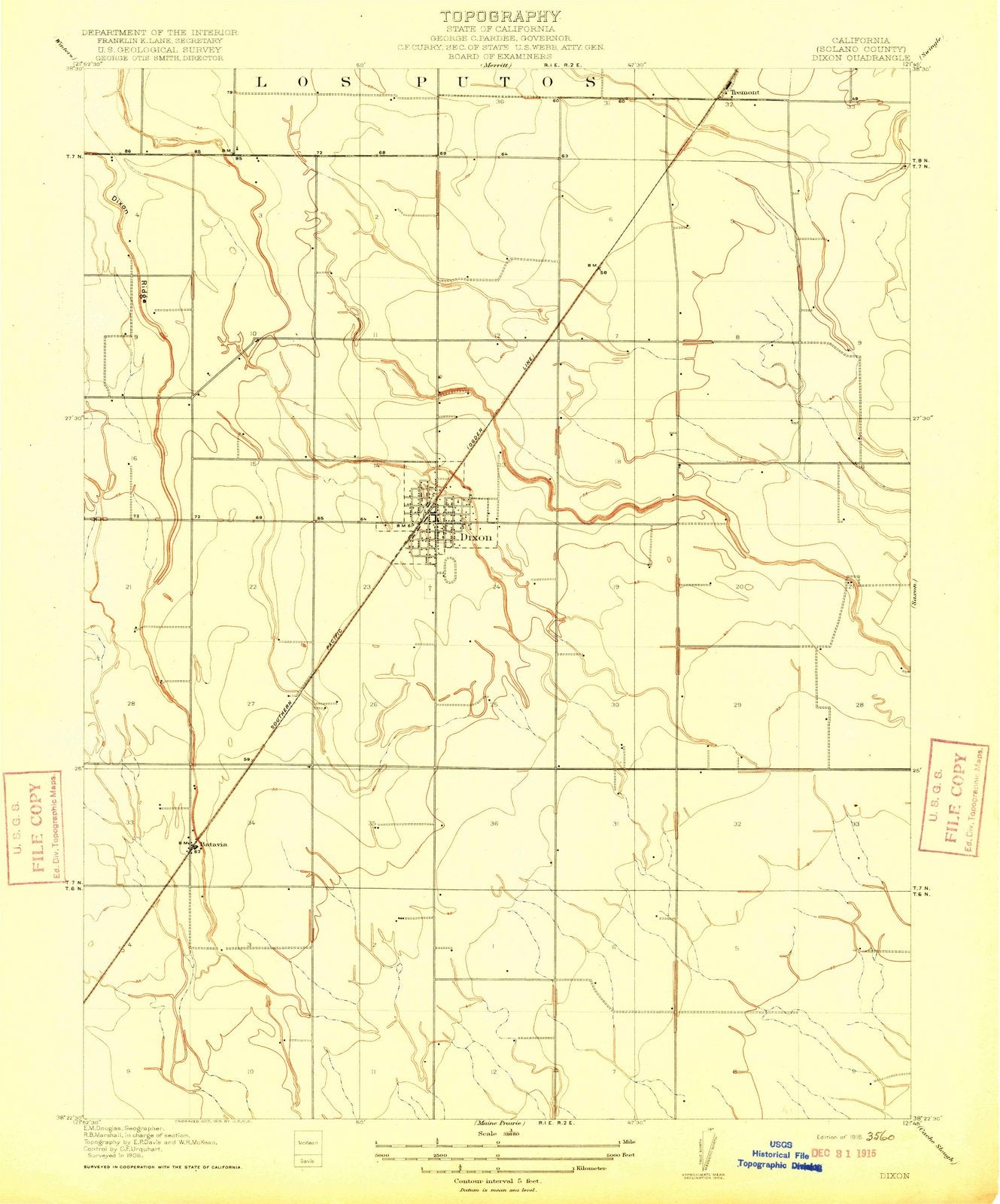 1916 Dixon, CA - California - USGS Topographic Map