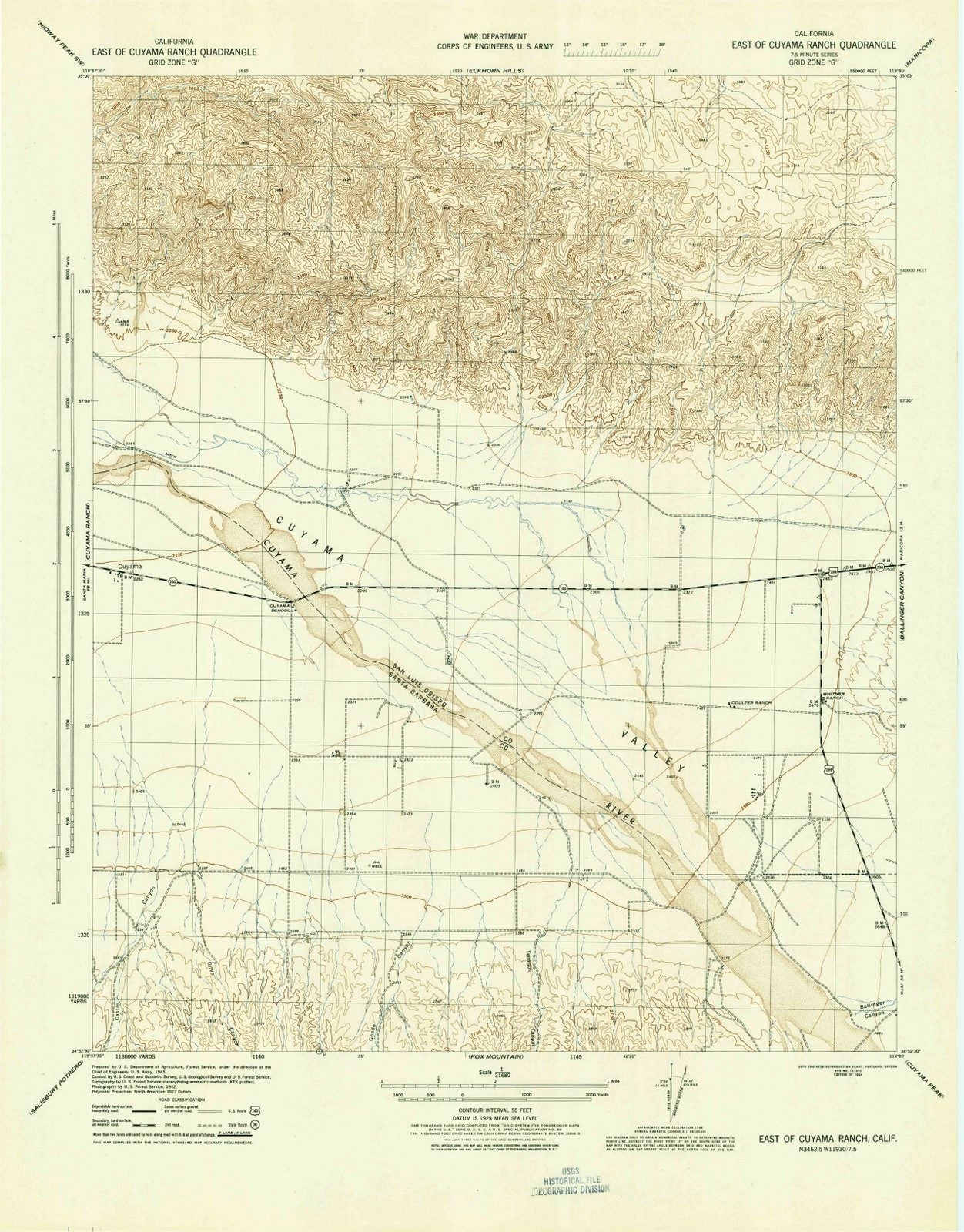 1944 East of Cuyama Ranch, CA - California - USGS Topographic Map