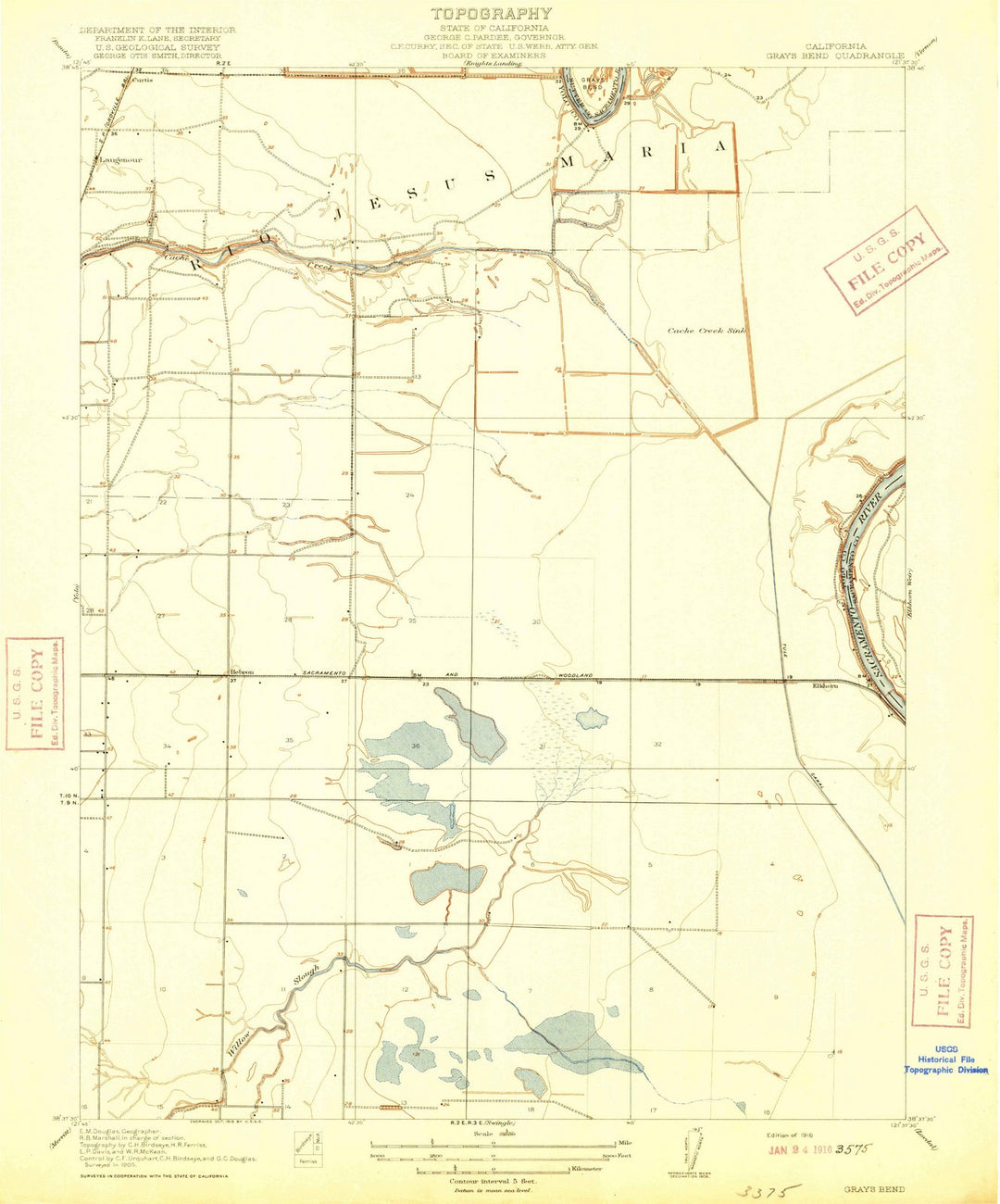 1916 Grays Bend, CA - California - USGS Topographic Map