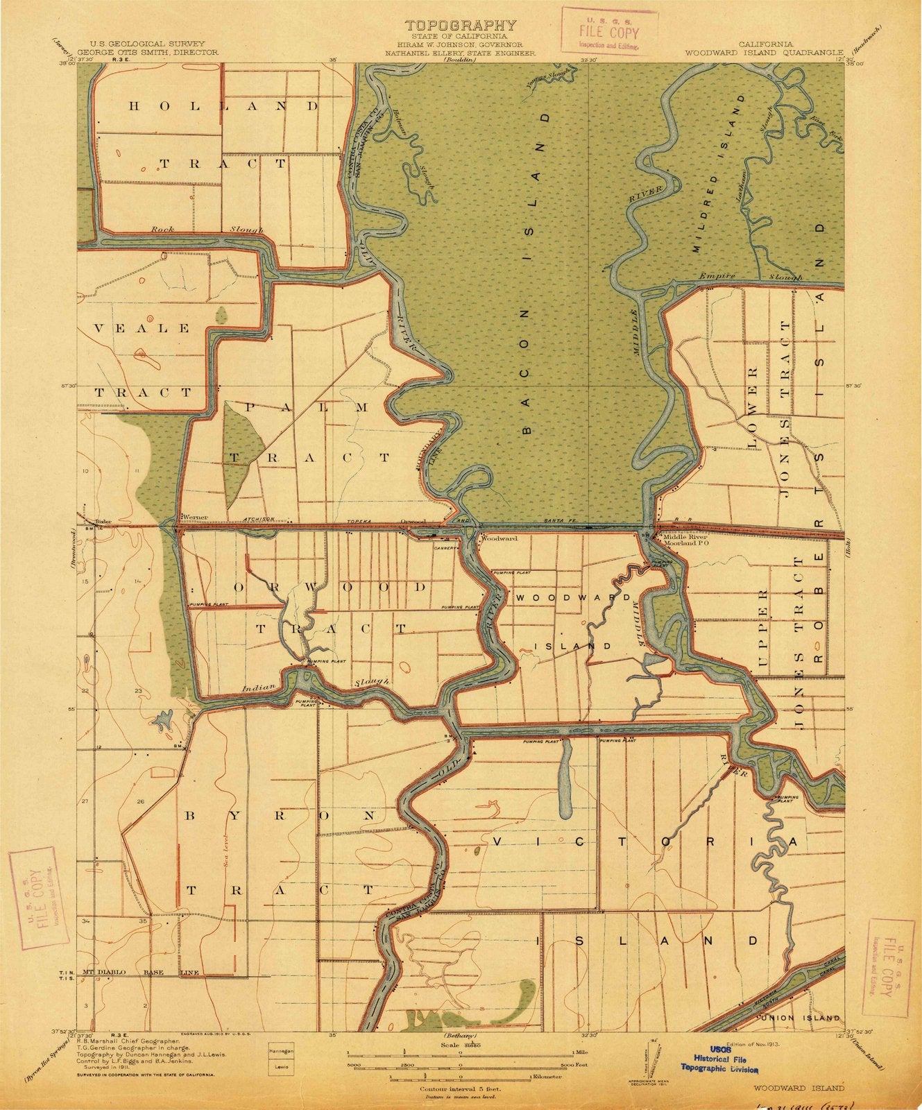 1913 Woodward, CA - California - USGS Topographic Map