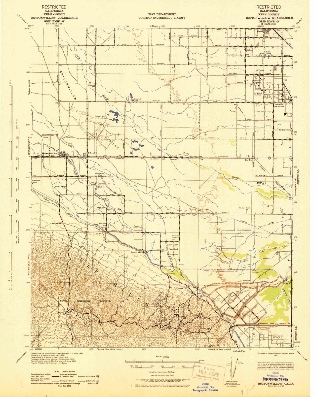 1942 Buttonwillow, CA - California - USGS Topographic Map