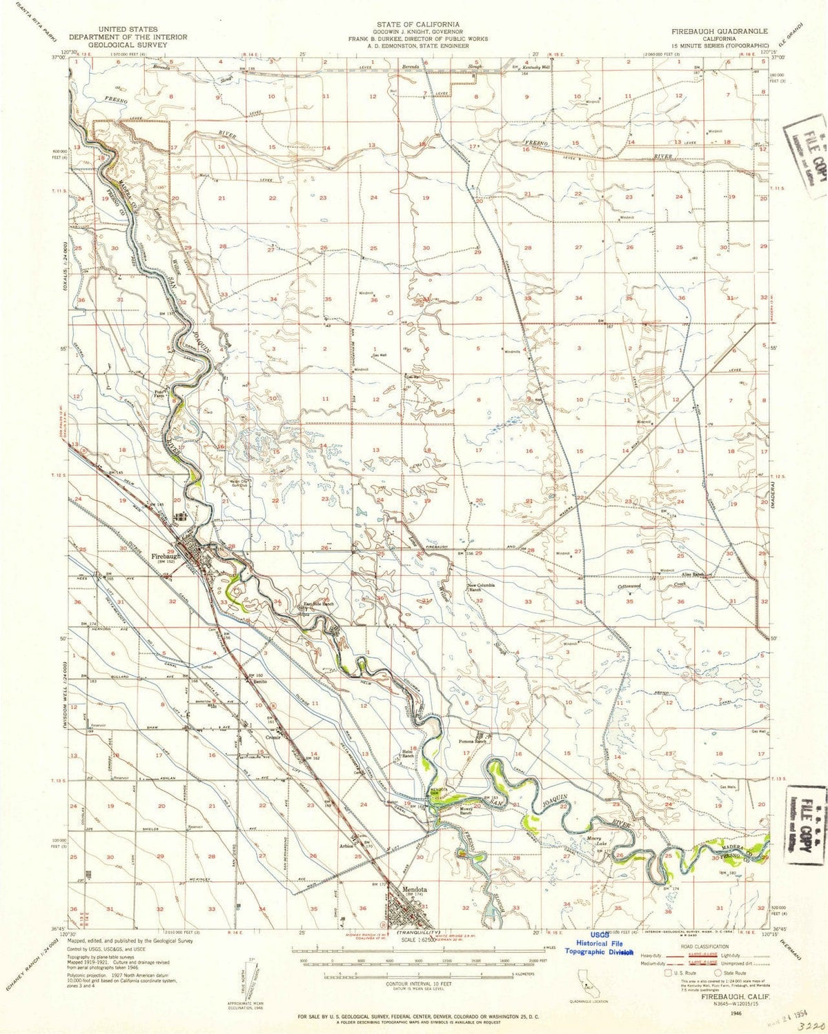 1946 Firebaugh, CA - California - USGS Topographic Map