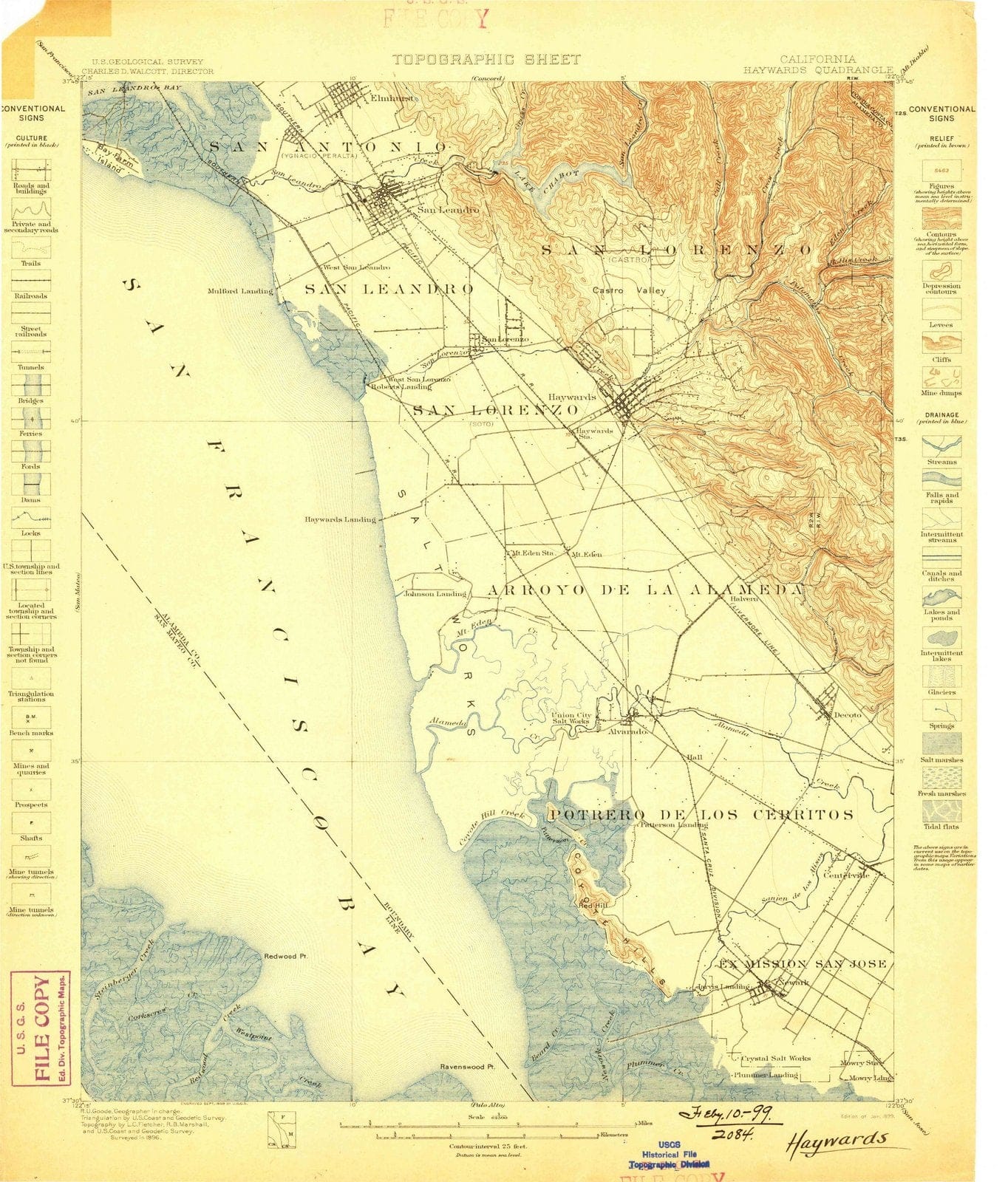 1899 Haywards, CA - California - USGS Topographic Map