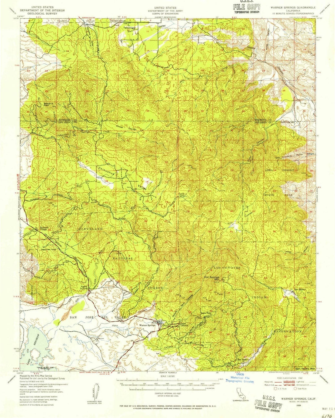 1939 Warner Springs, CA - California - USGS Topographic Map
