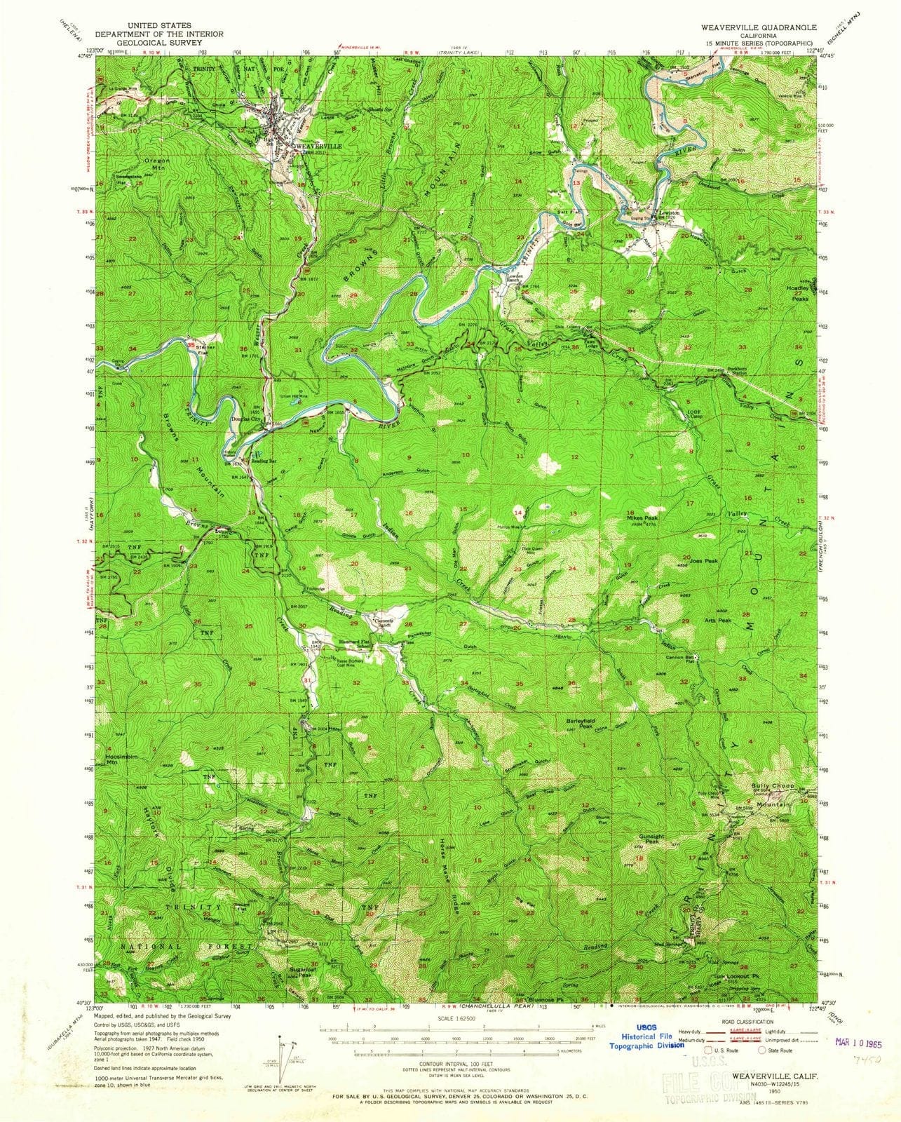 1950 Weaverville, CA - California - USGS Topographic Map