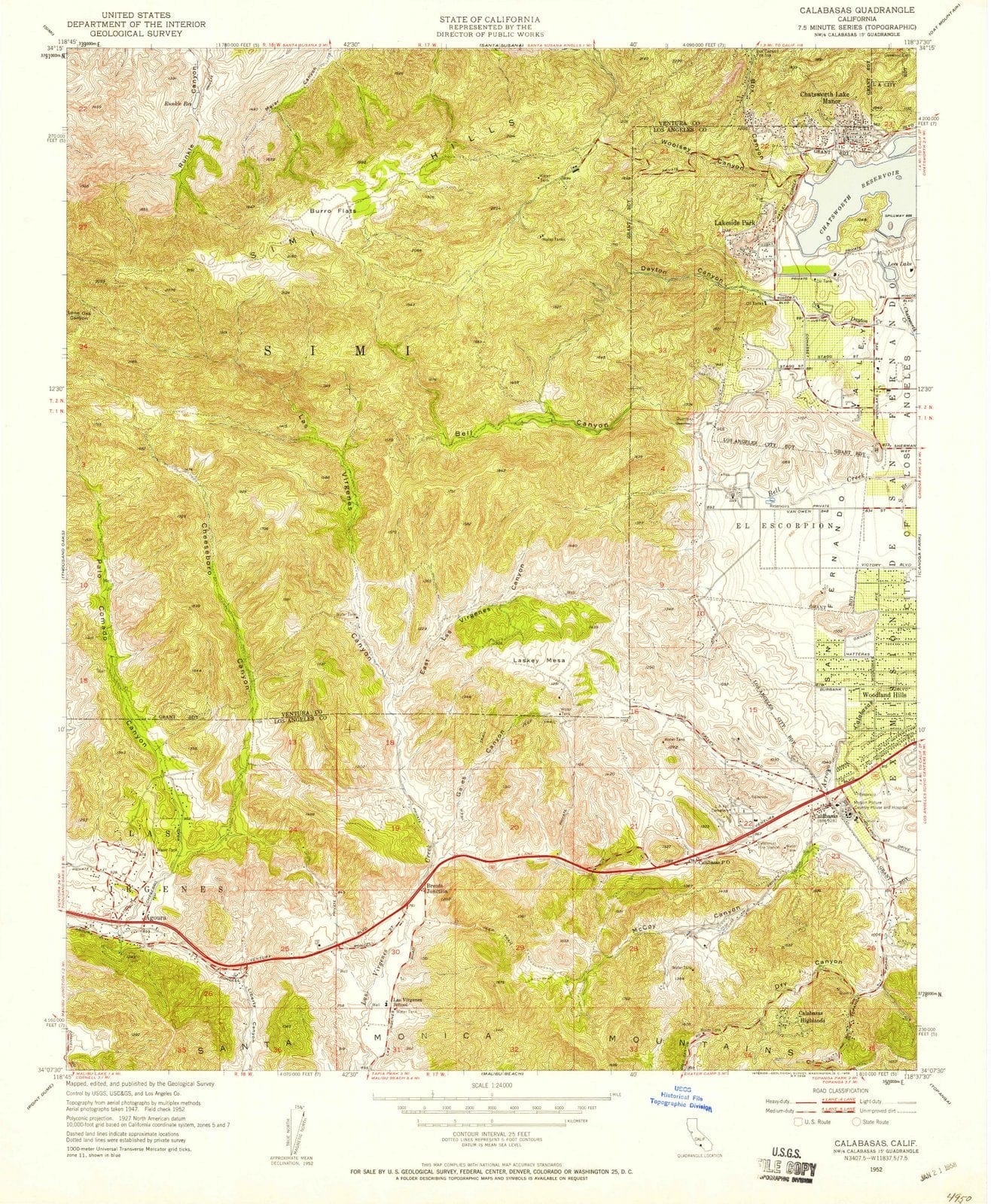 1952 Calabasas, CA - California - USGS Topographic Map