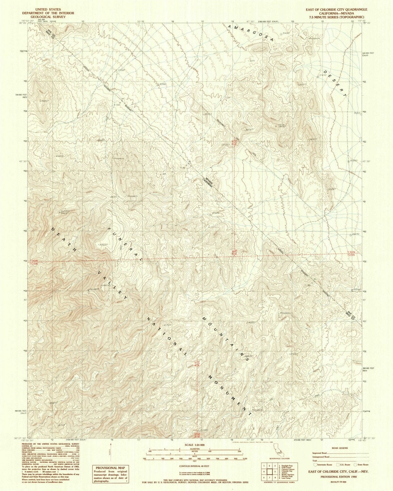 1988 East of Chloride City, CA - California - USGS Topographic Map
