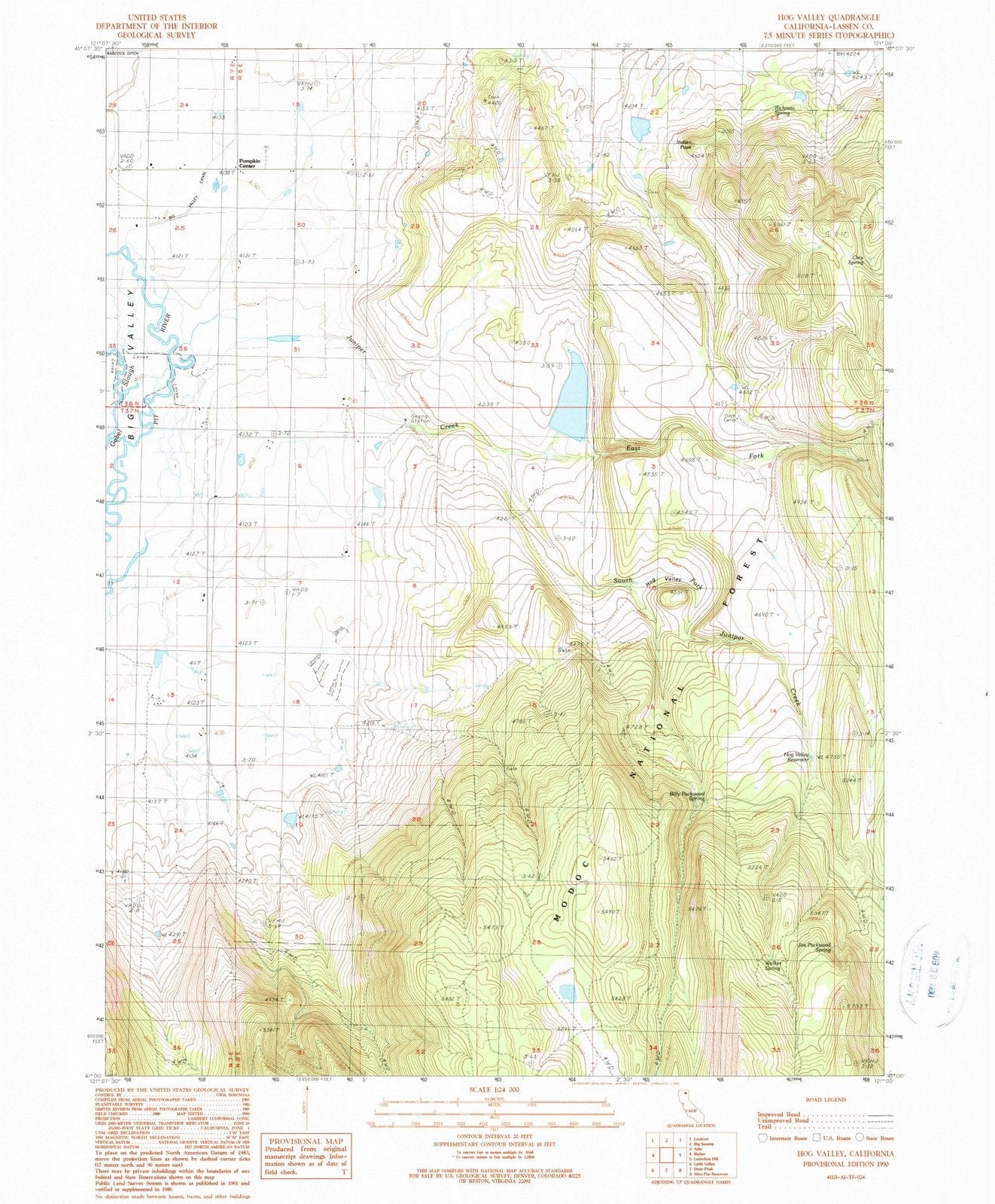 1990 Hog Valley, CA - California - USGS Topographic Map
