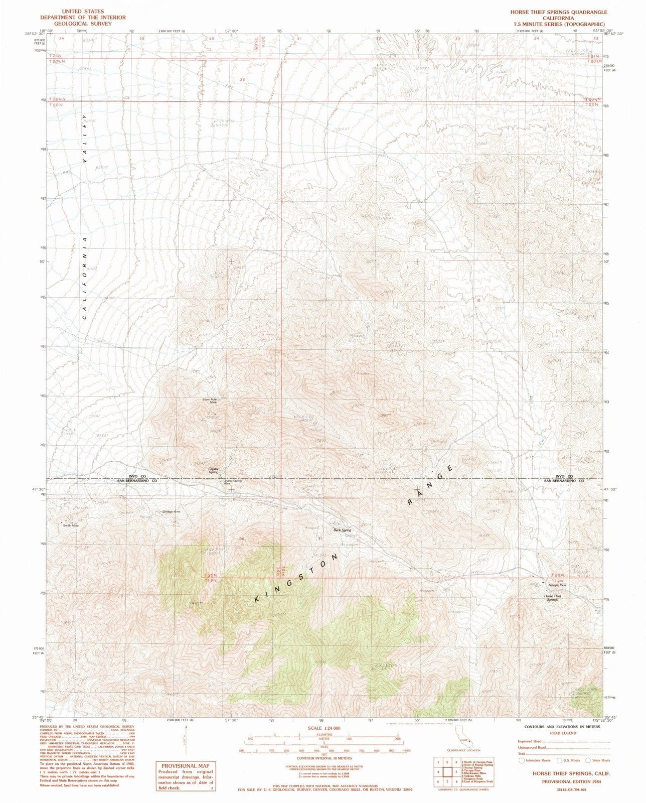 1984 Horse Thief Springs, CA - California - USGS Topographic Map
