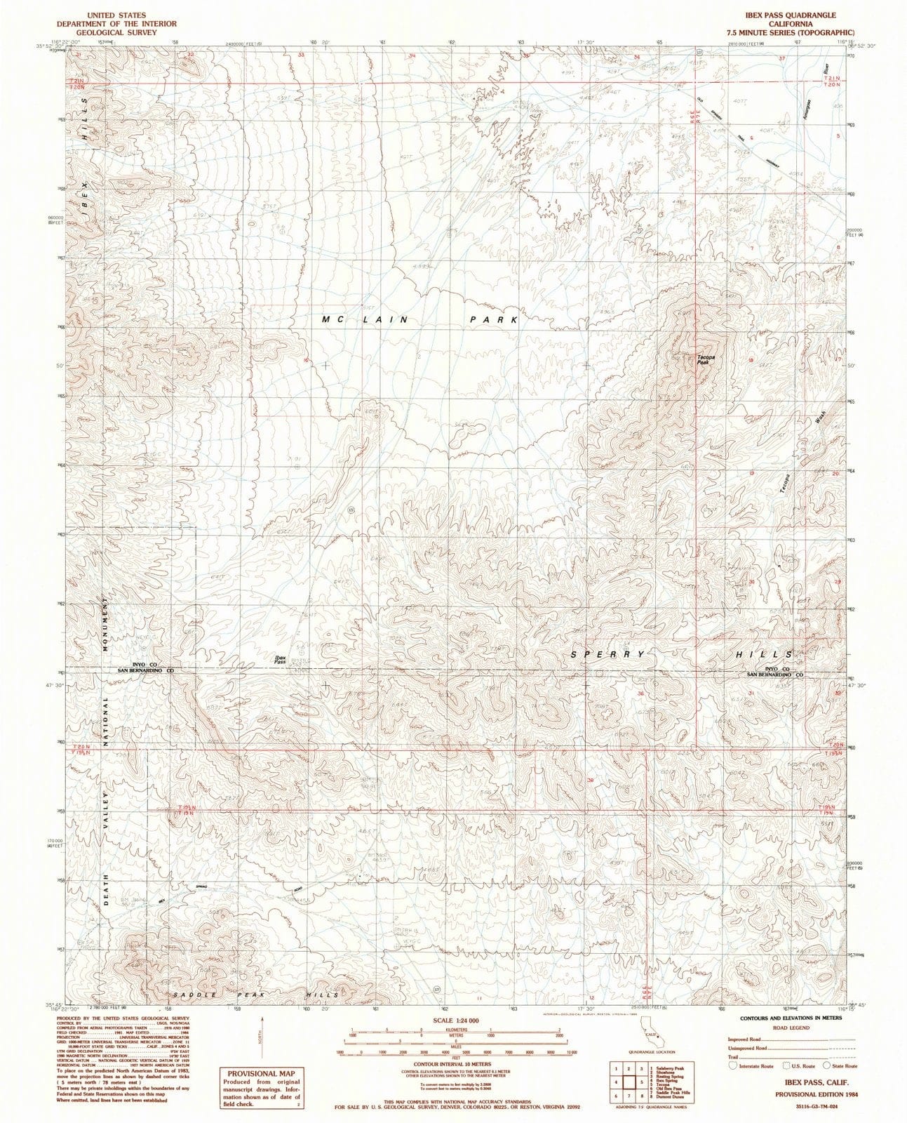 1984 Ibex Pass, CA - California - USGS Topographic Map