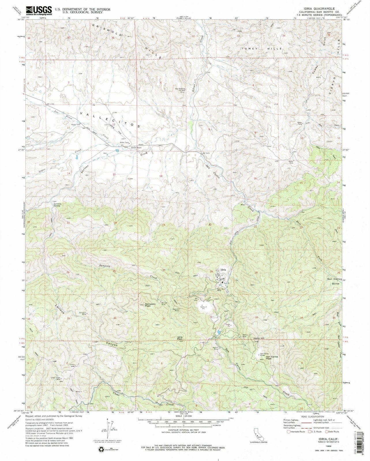 1969 Idria, CA - California - USGS Topographic Map