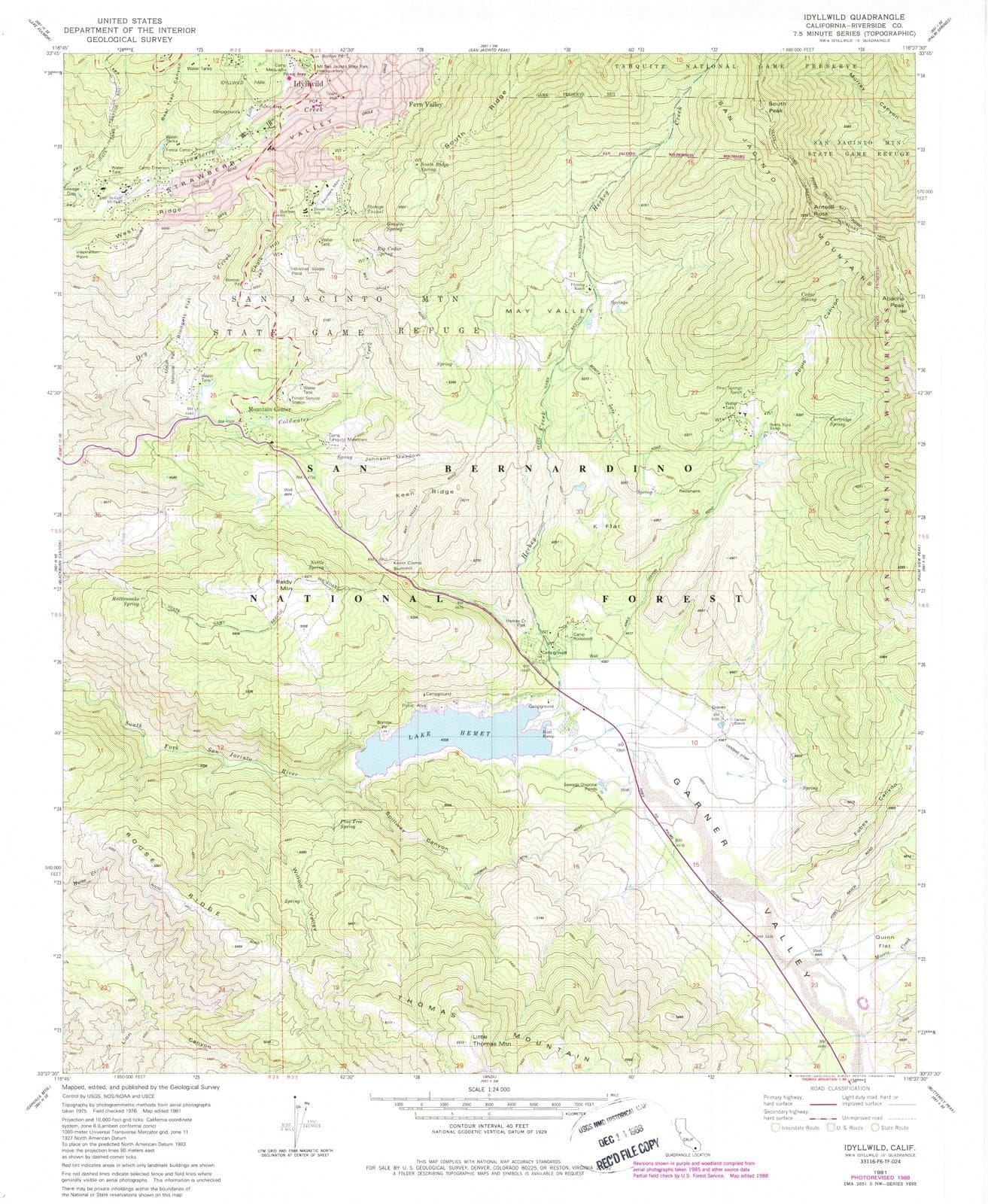 1981 Idyllwild, CA - California - USGS Topographic Map