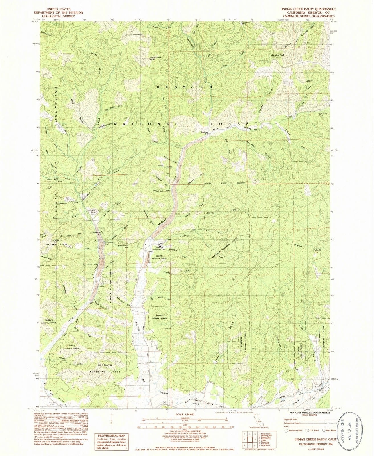 1984 Indian Creek Baldy, CA - California - USGS Topographic Map