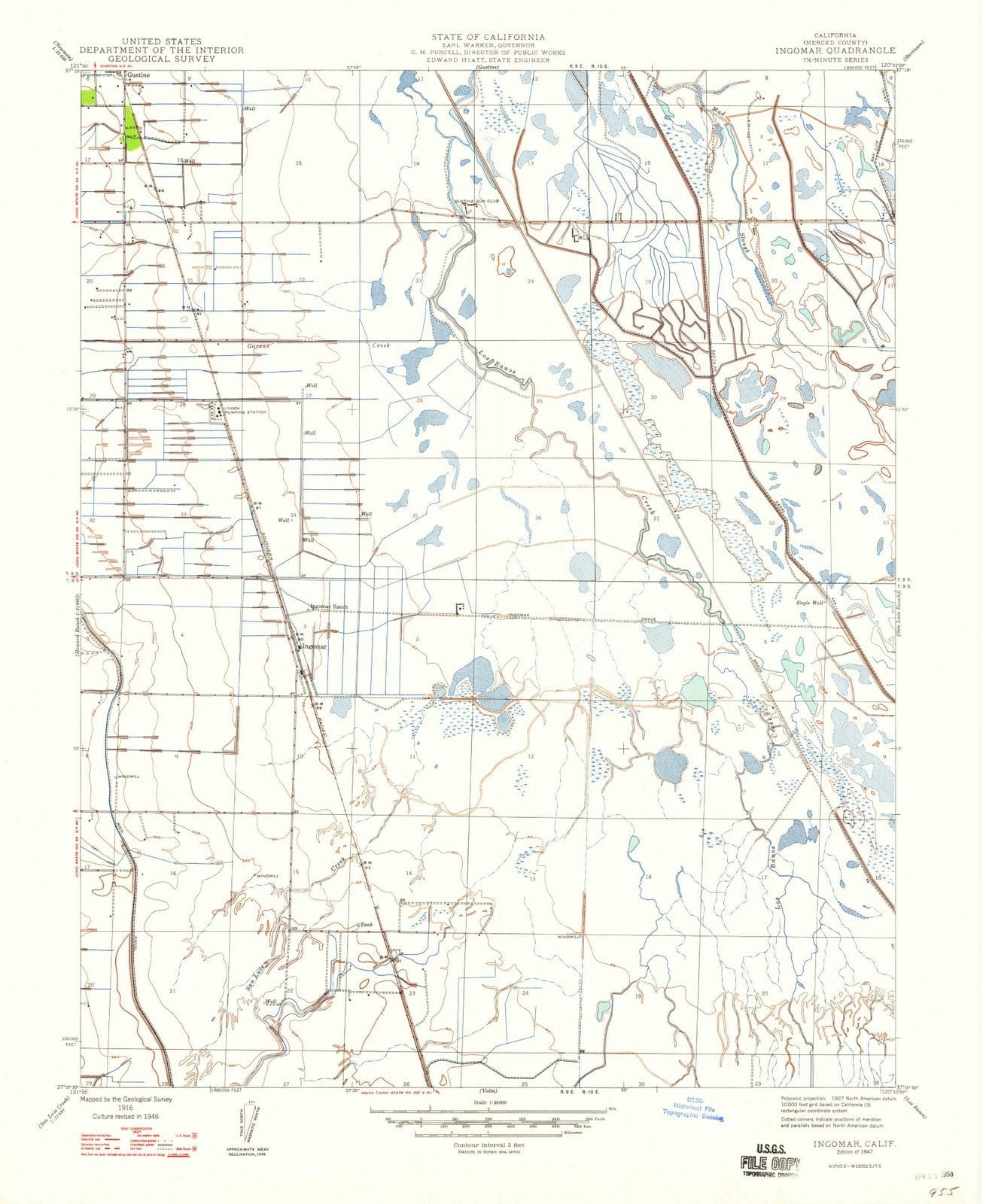 1947 Ingomar, CA - California - USGS Topographic Map