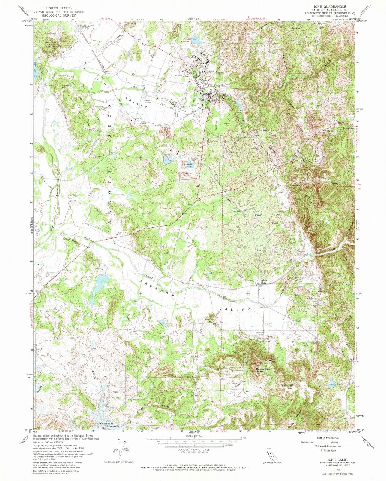 1962 Ione, CA - California - USGS Topographic Map