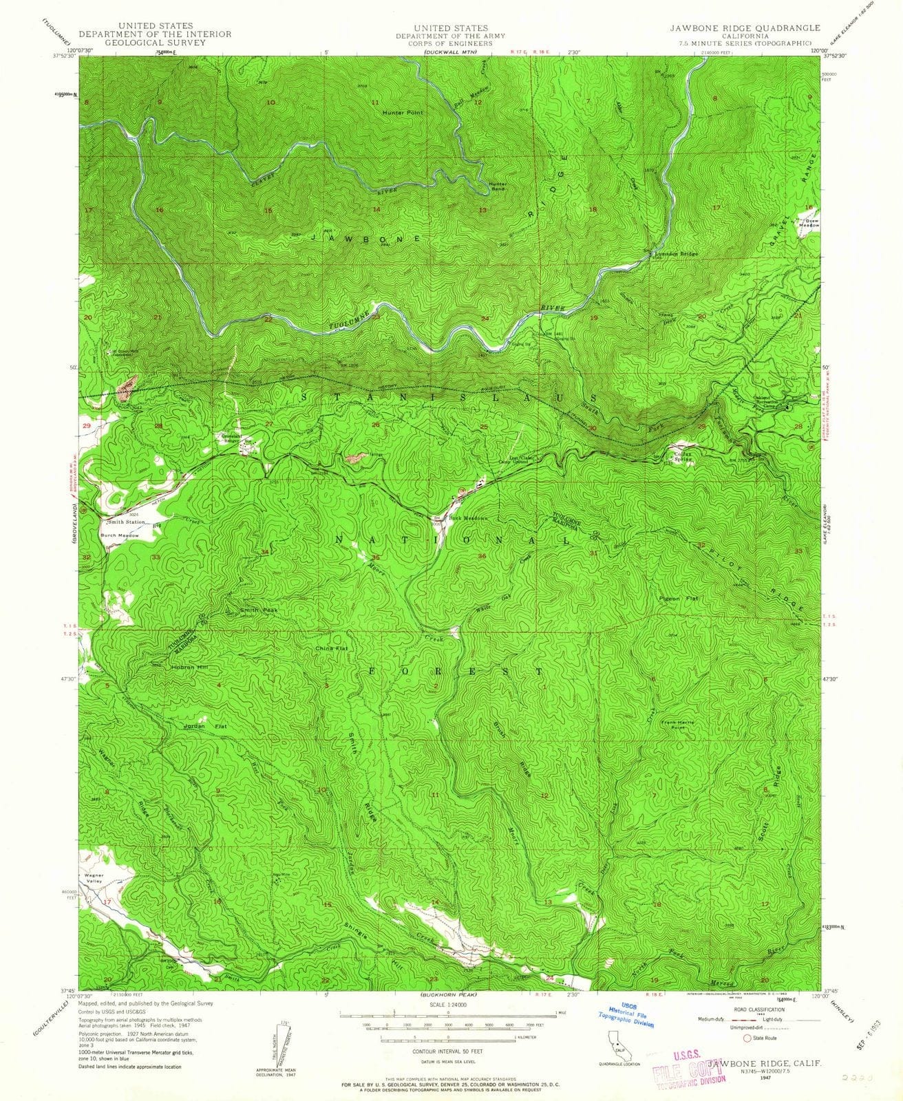 1947 Jawbone Ridge, CA - California - USGS Topographic Map