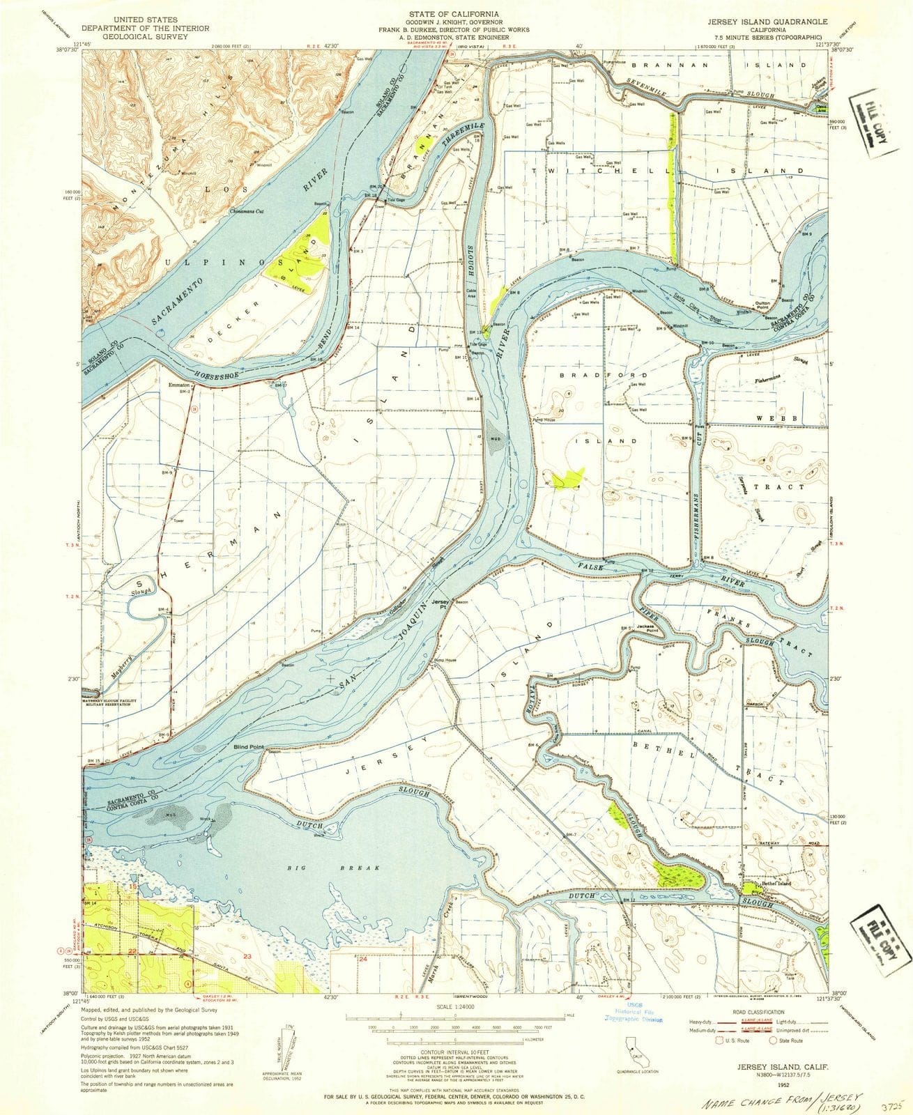 1952 Jersey Island, CA - California - USGS Topographic Map