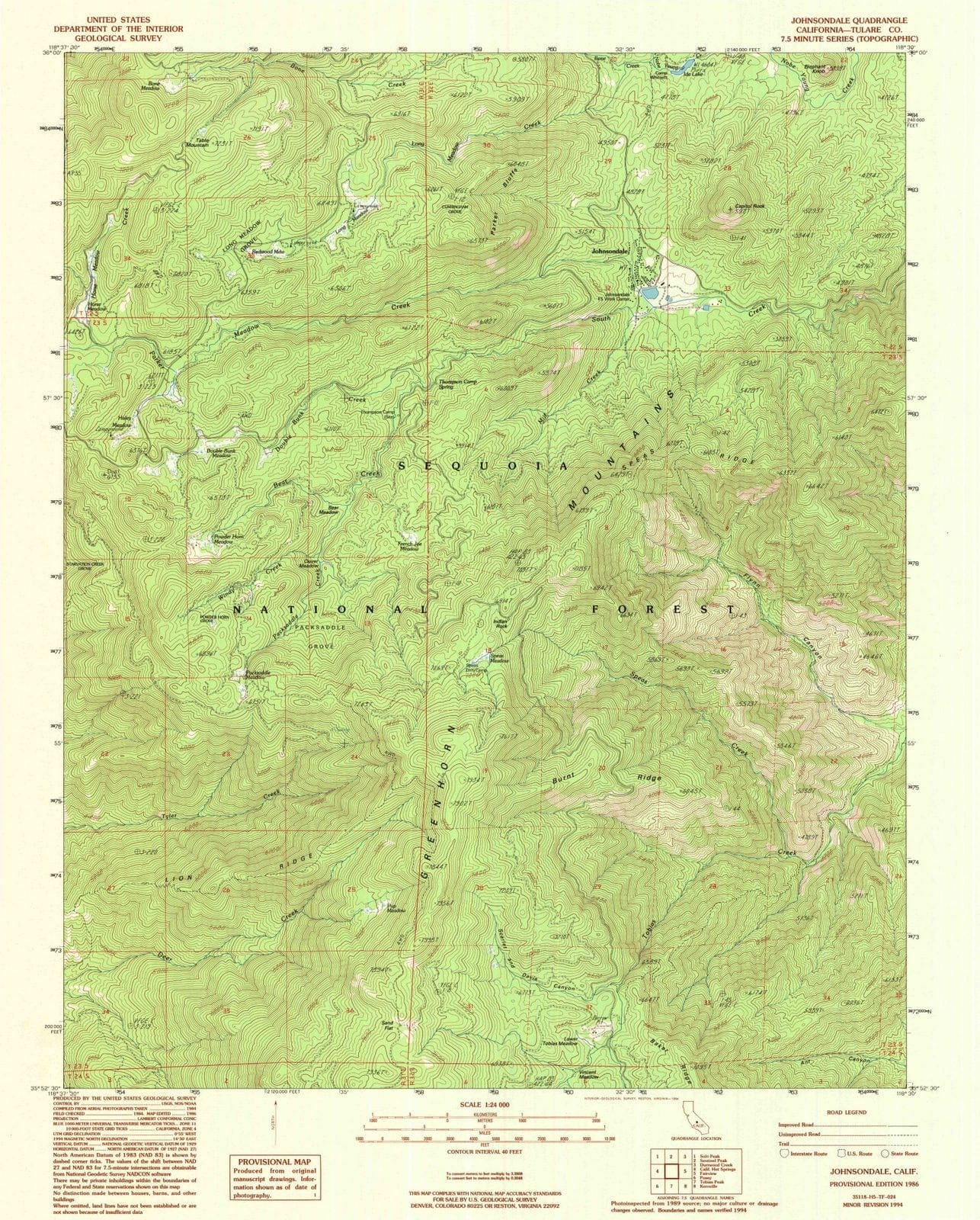 1986 Johnsondale, CA - California - USGS Topographic Map