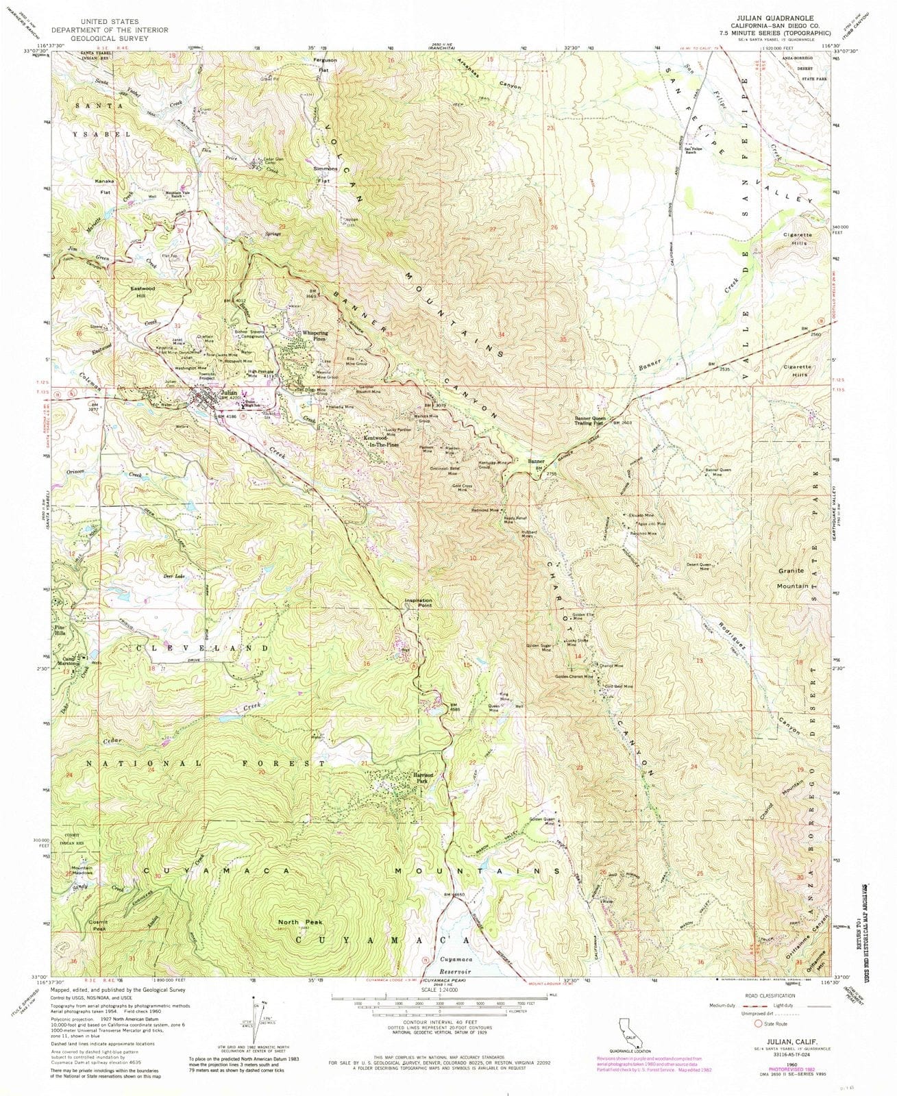1960 Julian, CA - California - USGS Topographic Map