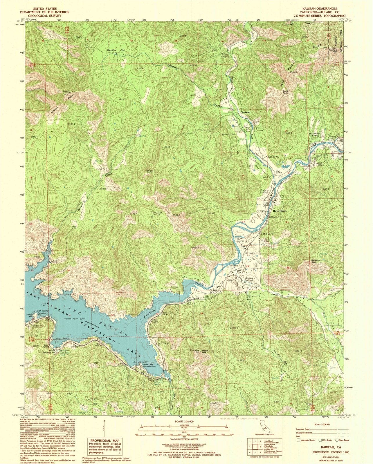 1986 Kaweah, CA - California - USGS Topographic Map