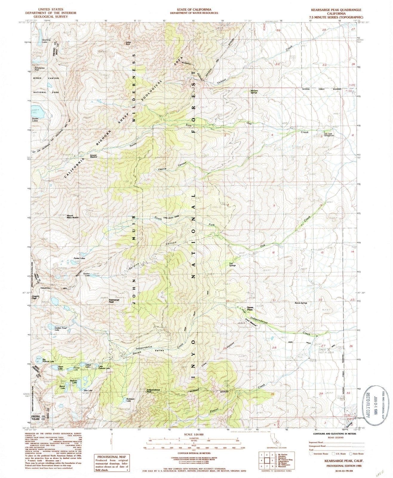 1985 Kearsarge Peak, CA - California - USGS Topographic Map