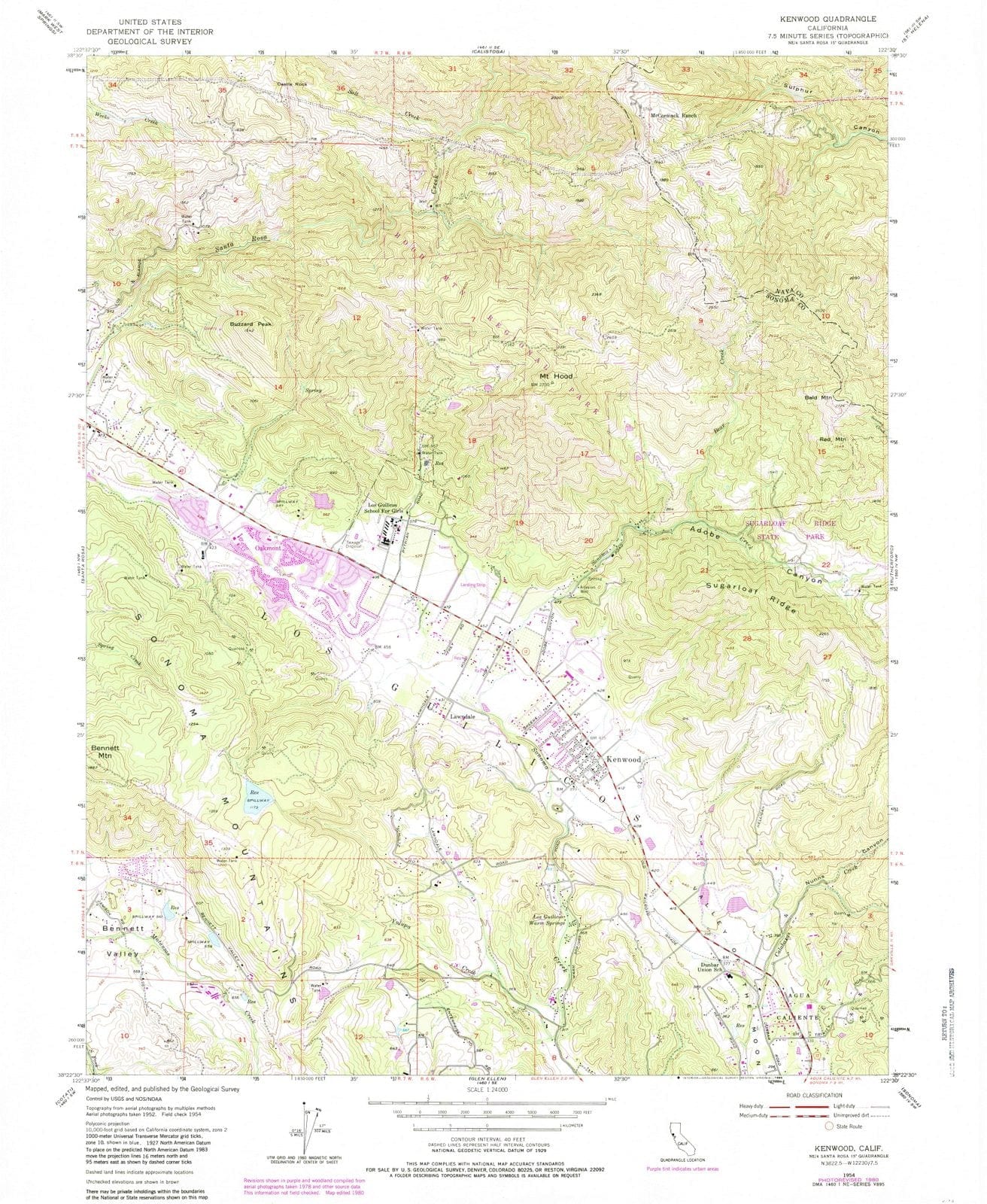 1954 Kenwood, CA - California - USGS Topographic Map