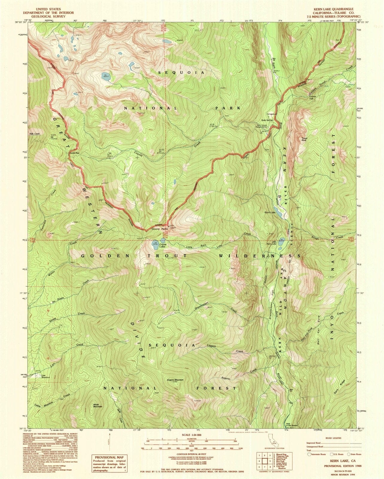 1988 Kern Lake, CA - California - USGS Topographic Map