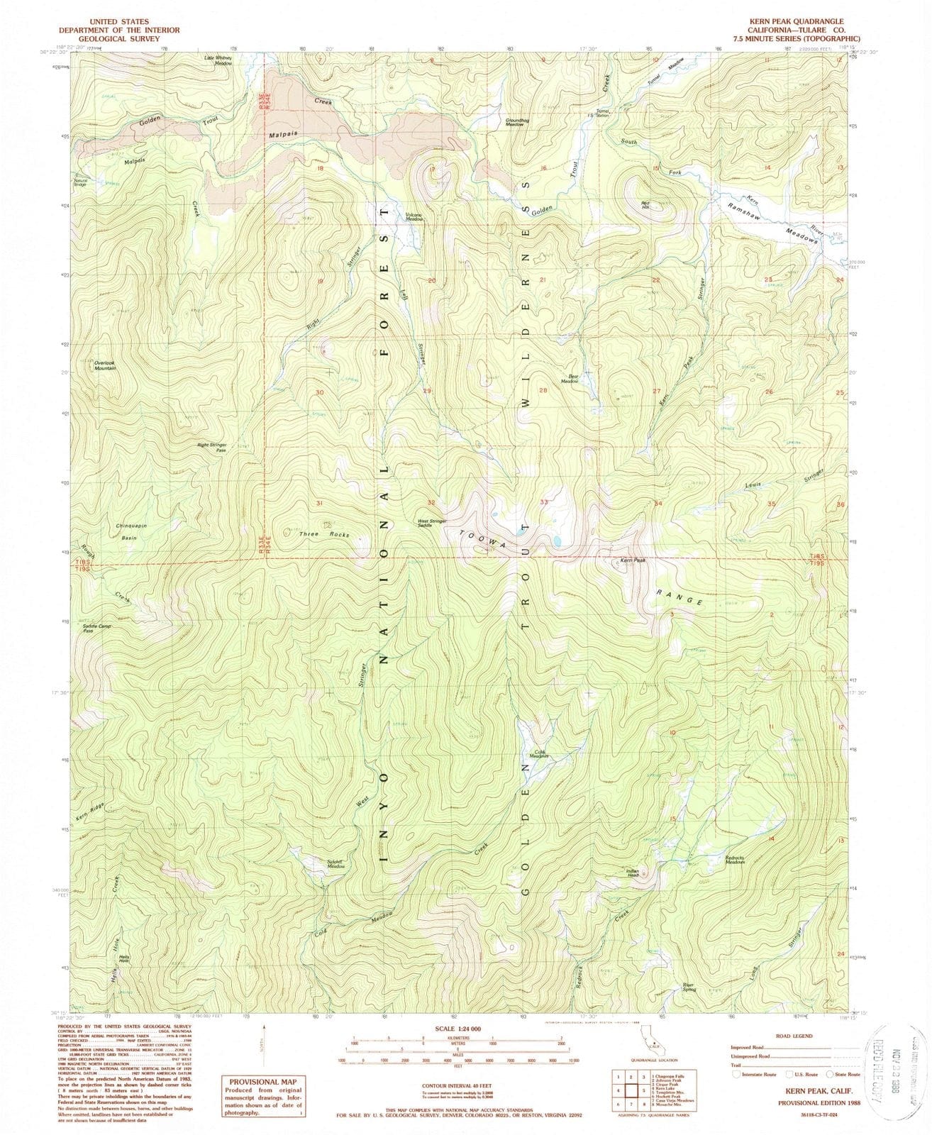 1988 Kern Peak, CA - California - USGS Topographic Map