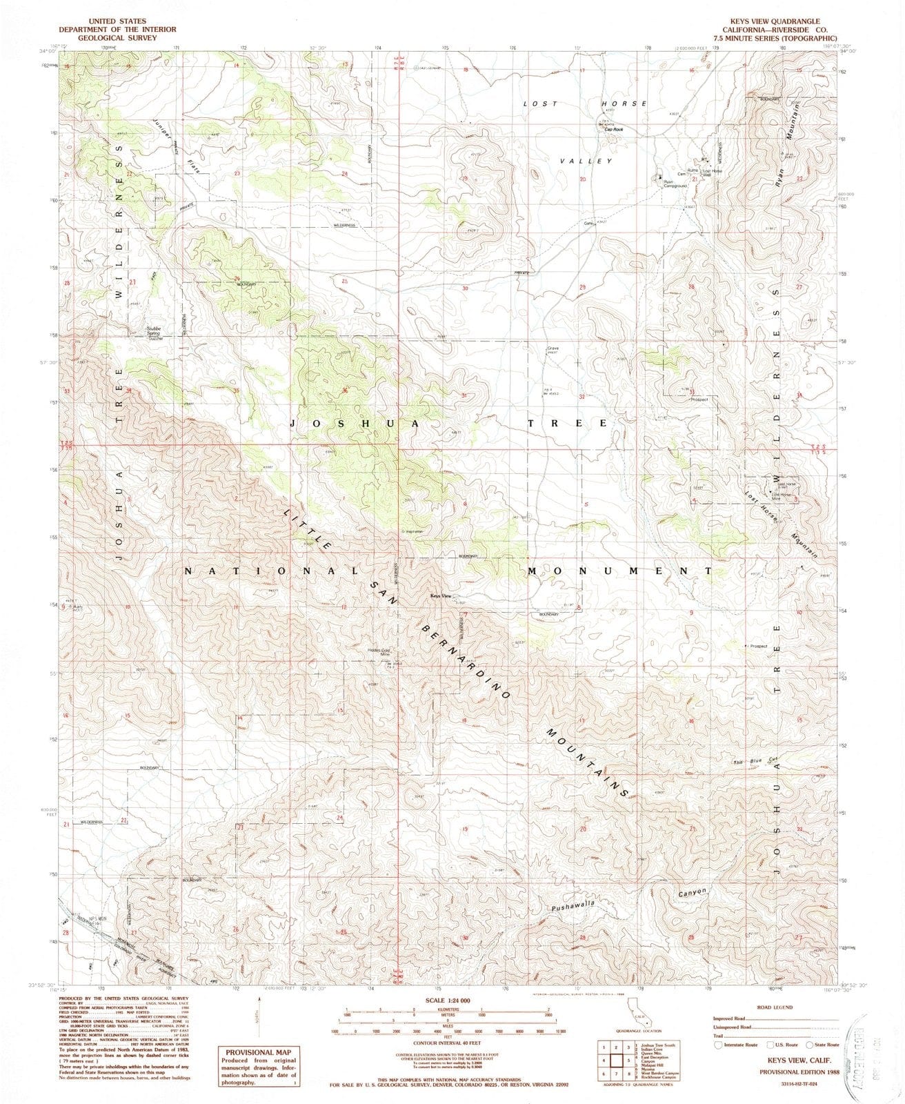 1988 Keys View, CA - California - USGS Topographic Map